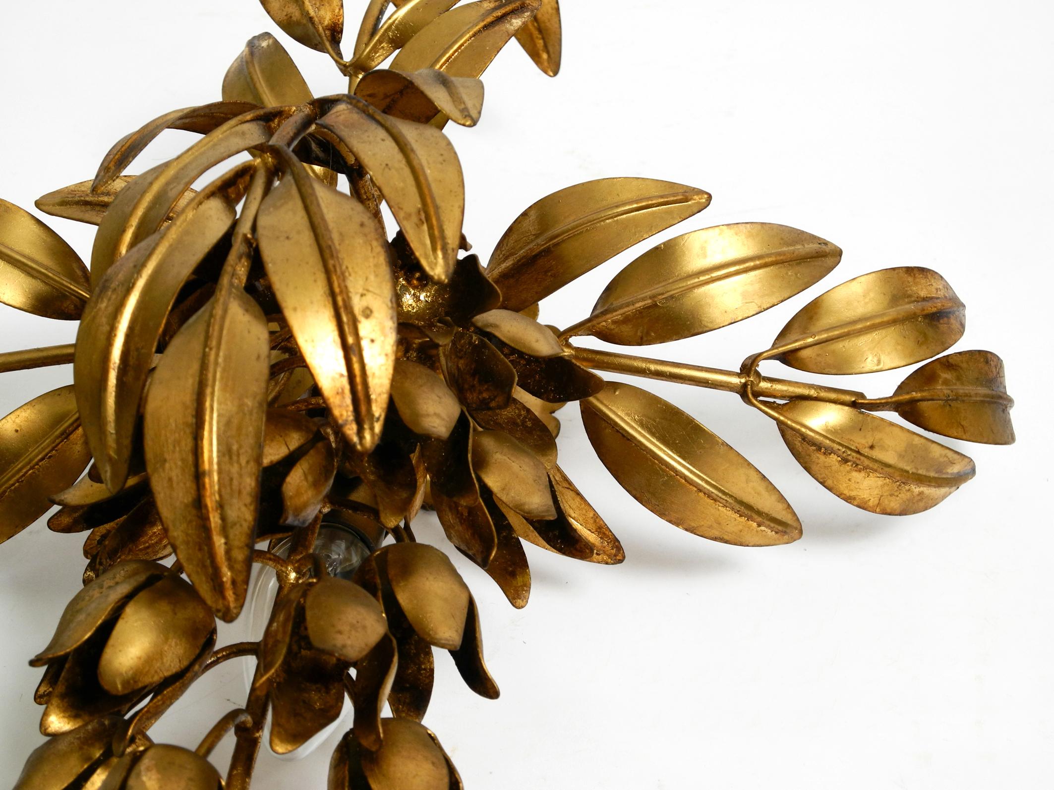 Pair of large 1970s gold-plated metal wall lamps model Wisteria by Hans Kögl For Sale 9