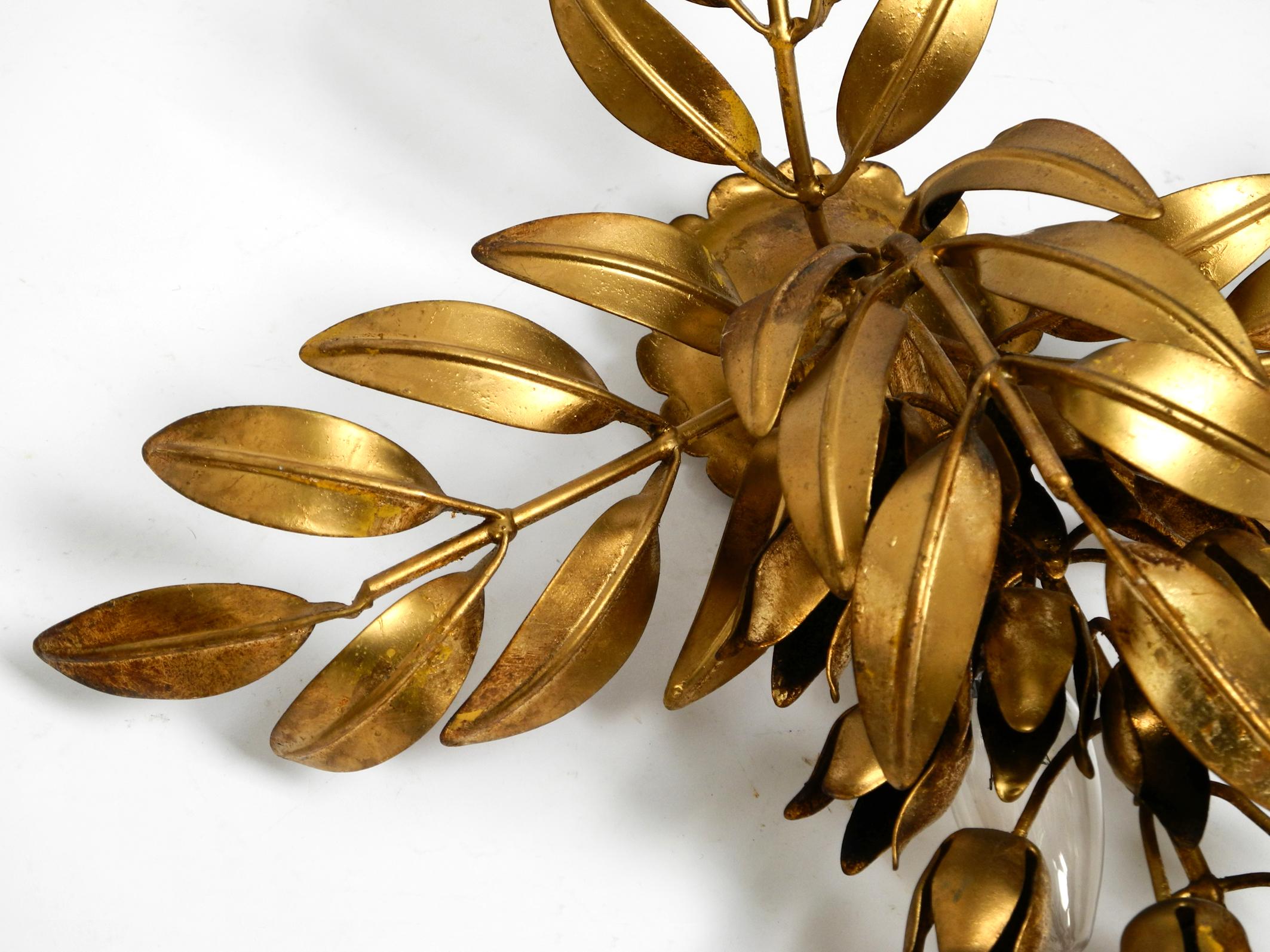 Pair of large 1970s gold-plated metal wall lamps model Wisteria by Hans Kögl For Sale 10
