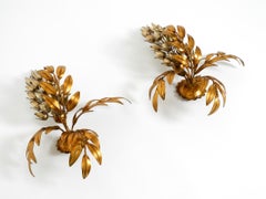 Paire de grandes lampes murales en métal doré des années 1970, modèle Wisteria par Hans Kögl