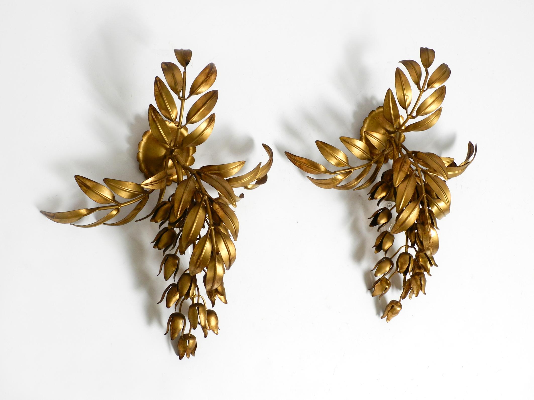 German Pair of large 1970s gold-plated metal wall lamps model Wisteria by Hans Kögl For Sale