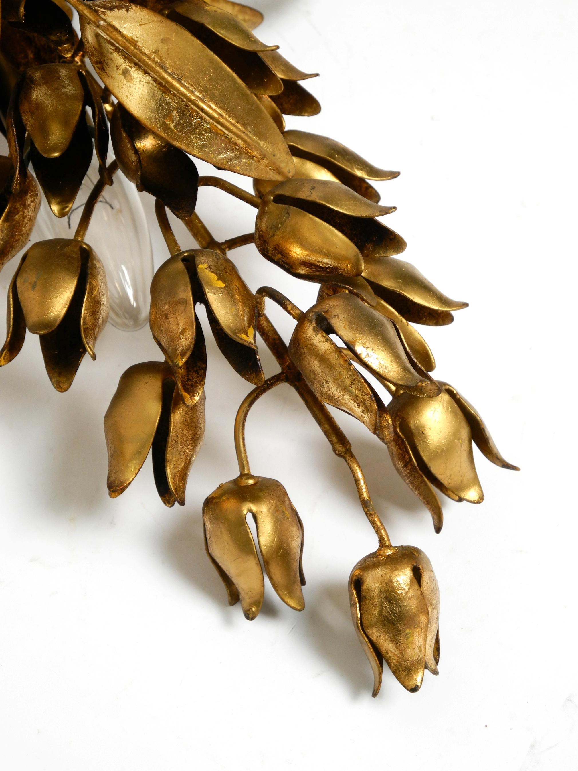 Metal Pair of large 1970s gold-plated metal wall lamps model Wisteria by Hans Kögl For Sale