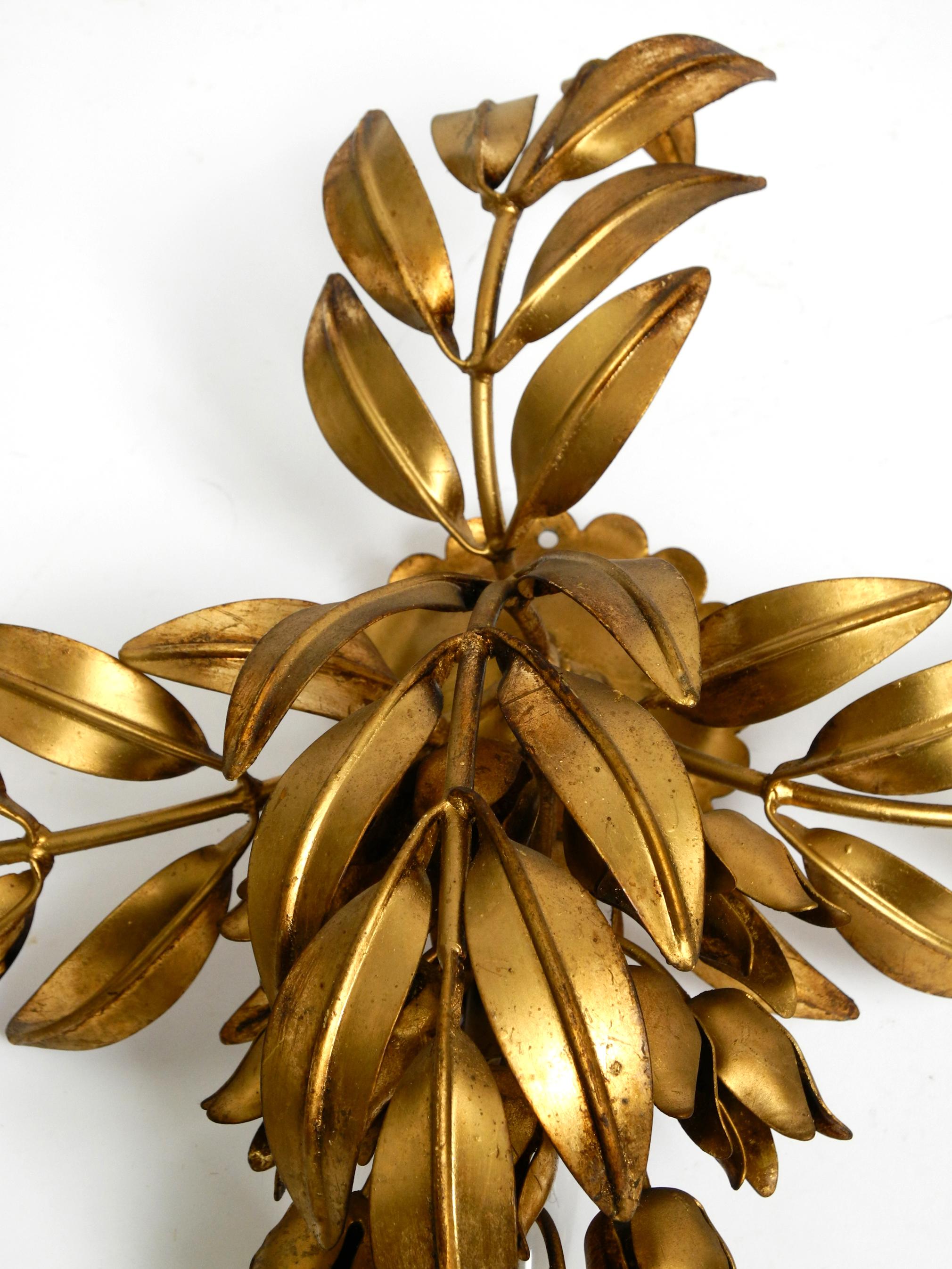 Pair of large 1970s gold-plated metal wall lamps model Wisteria by Hans Kögl For Sale 1