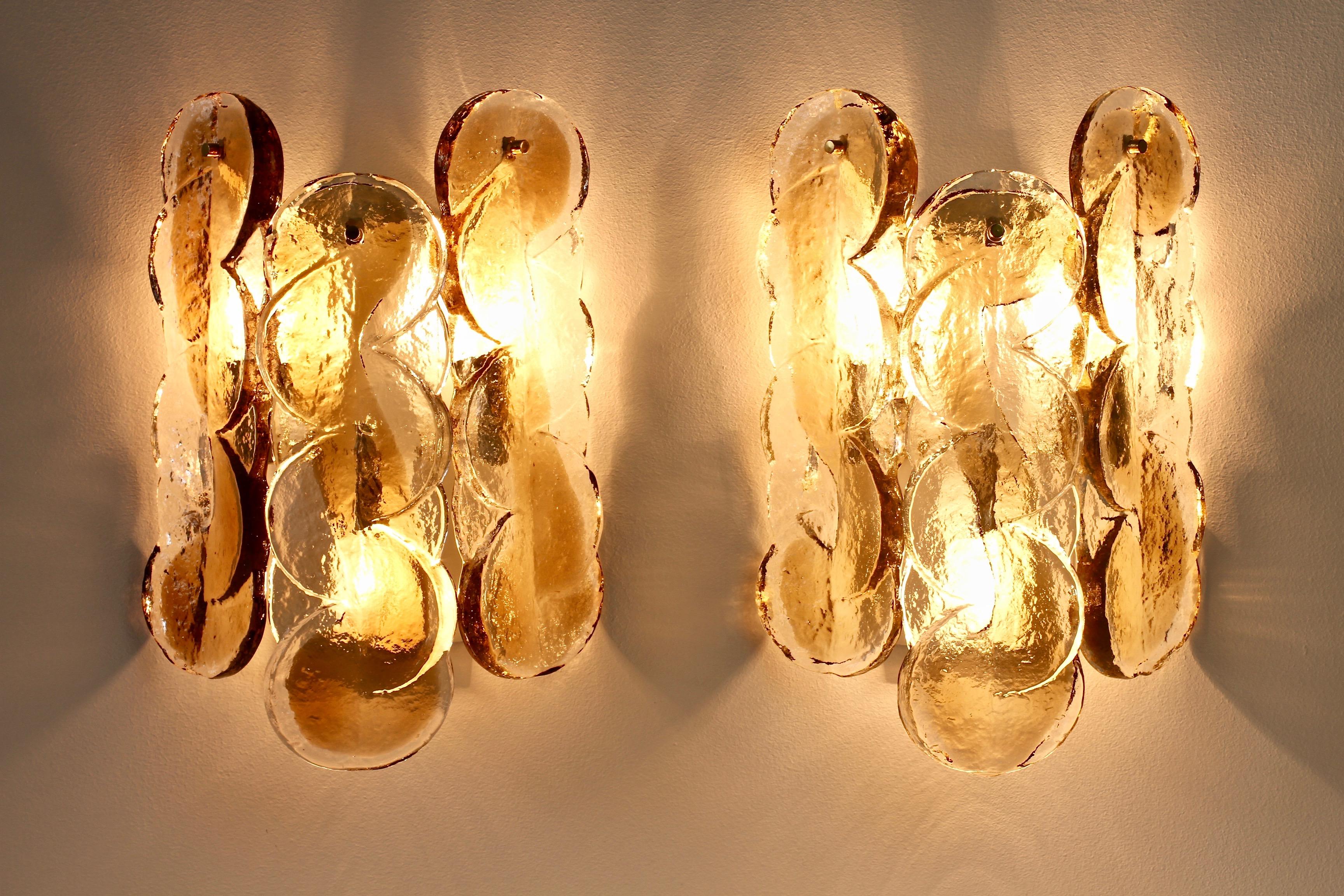 Pair of Large 1970s Kalmar 'Citrus' Mazzega Textured Glass Wall Lights / Sconces 2