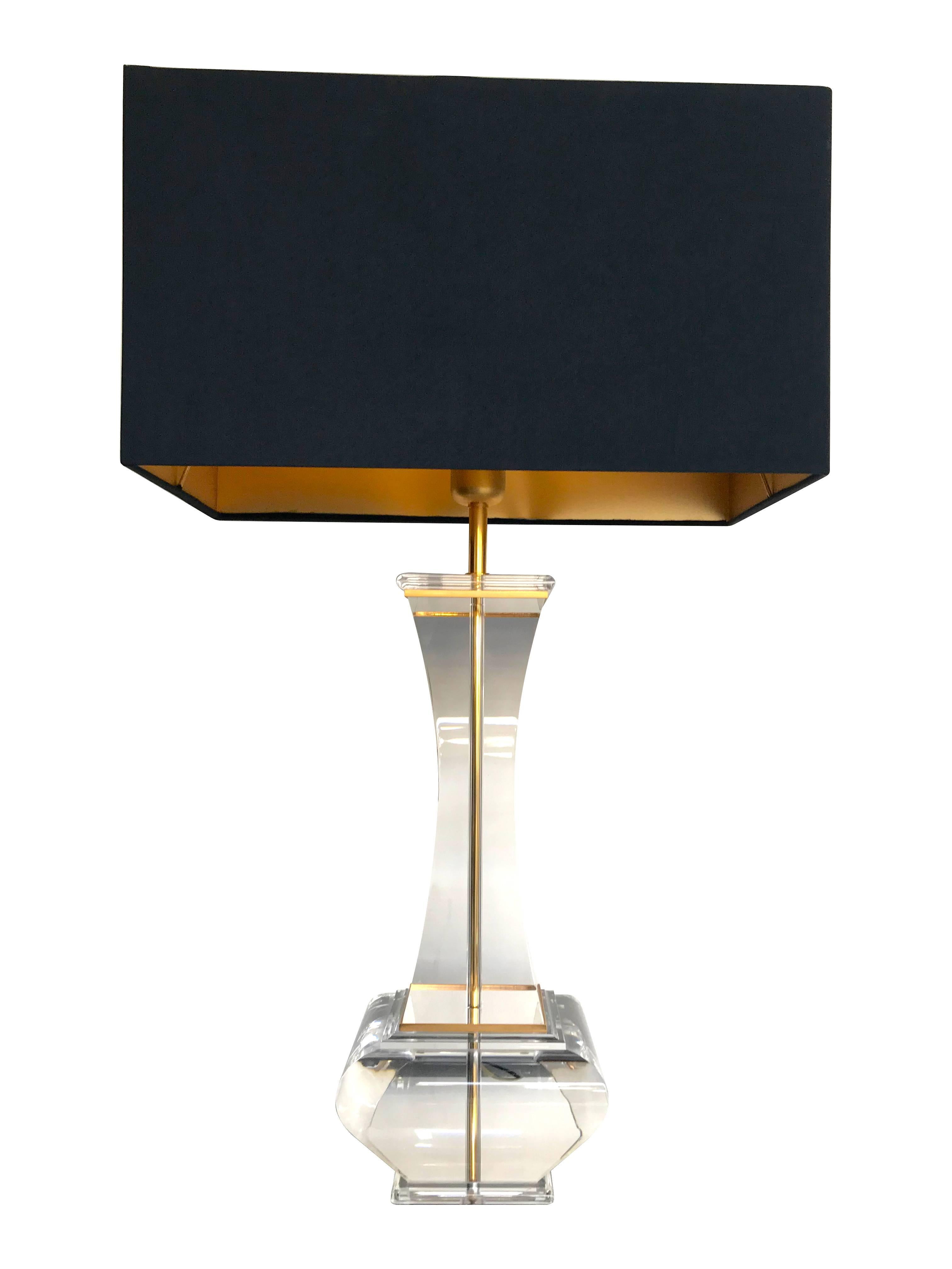 Gilt Pair of Large 1970s Lucite Lamps