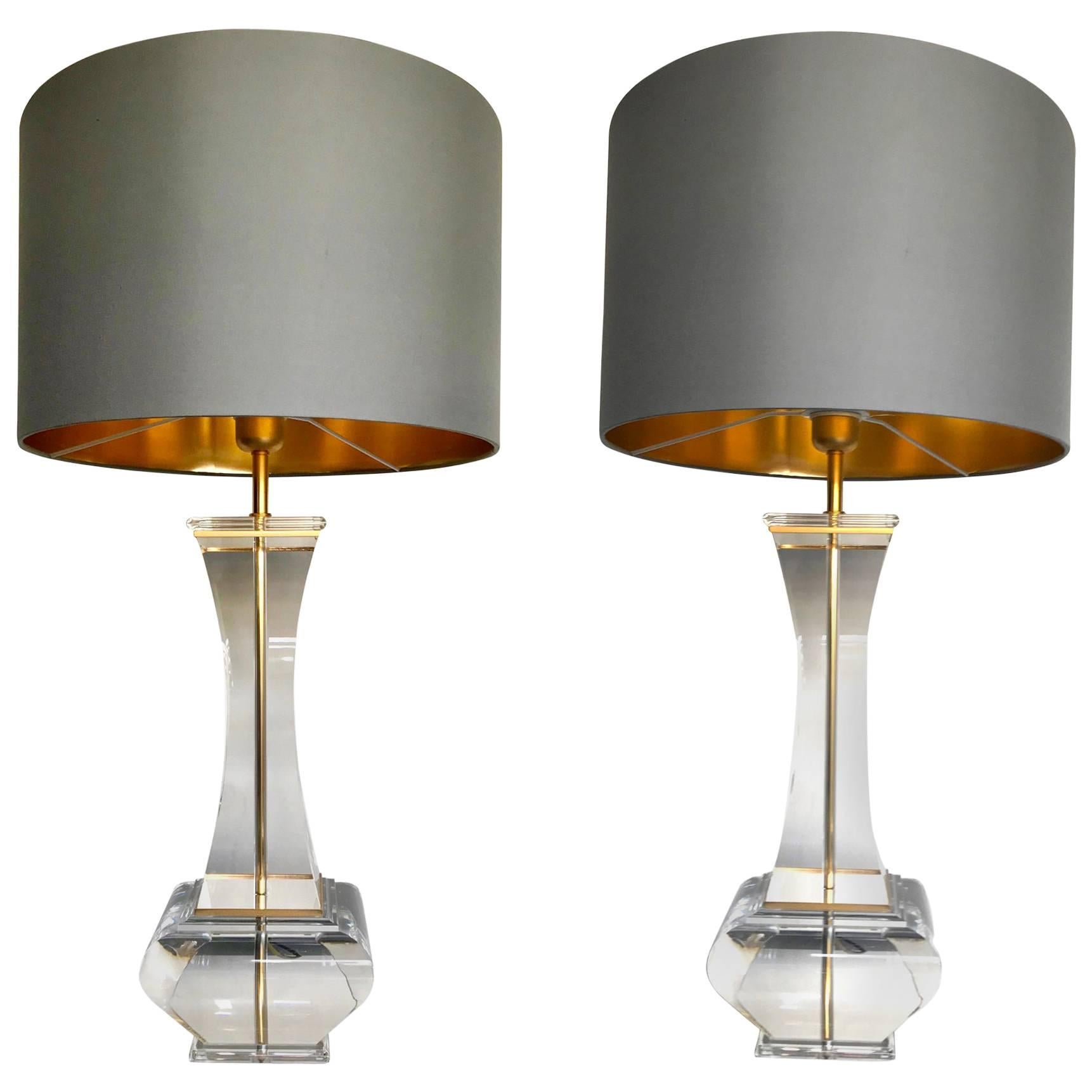 Pair of Large 1970s Lucite Lamps