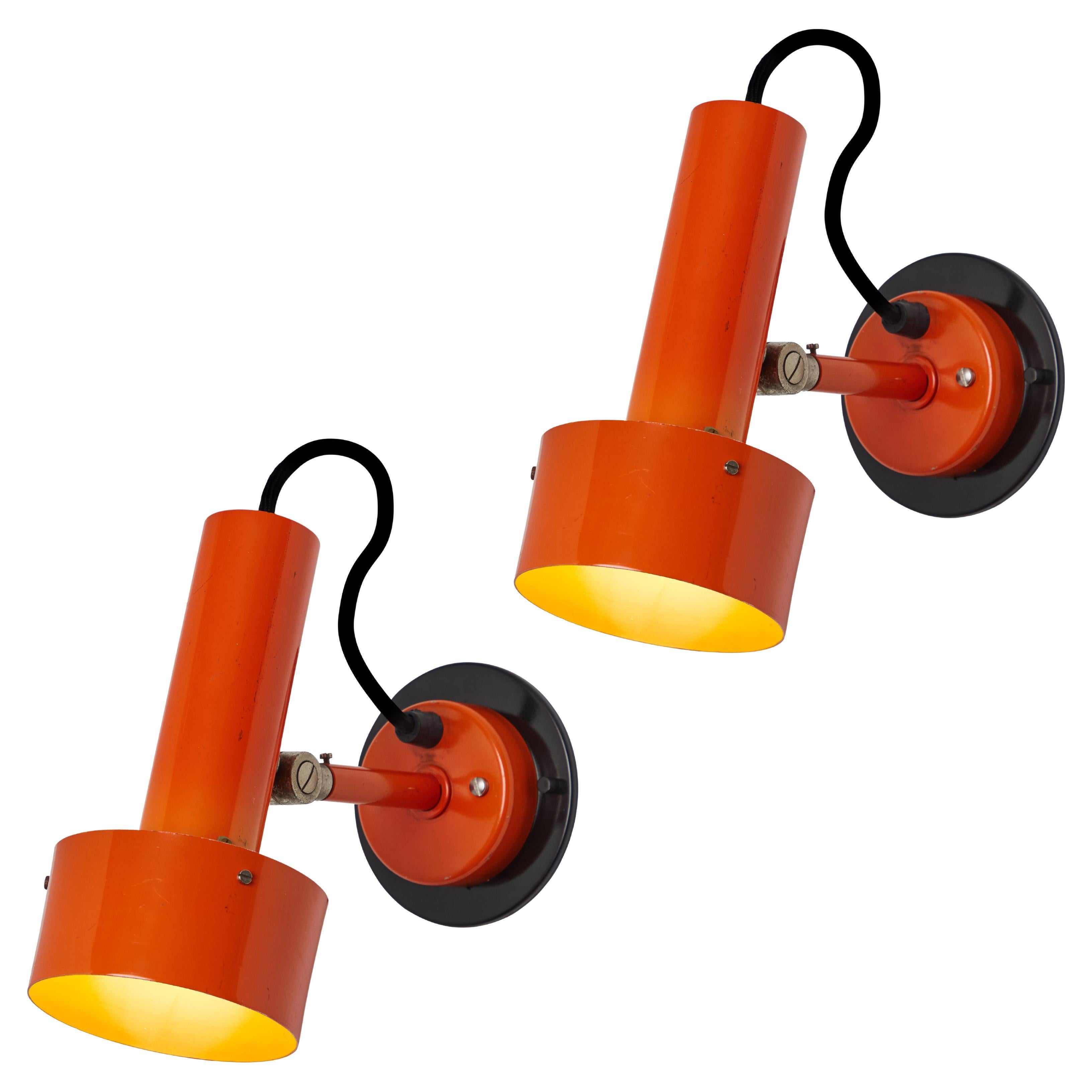 Pair of Large 1970s Orange Sconces for Nordisk Solar For Sale