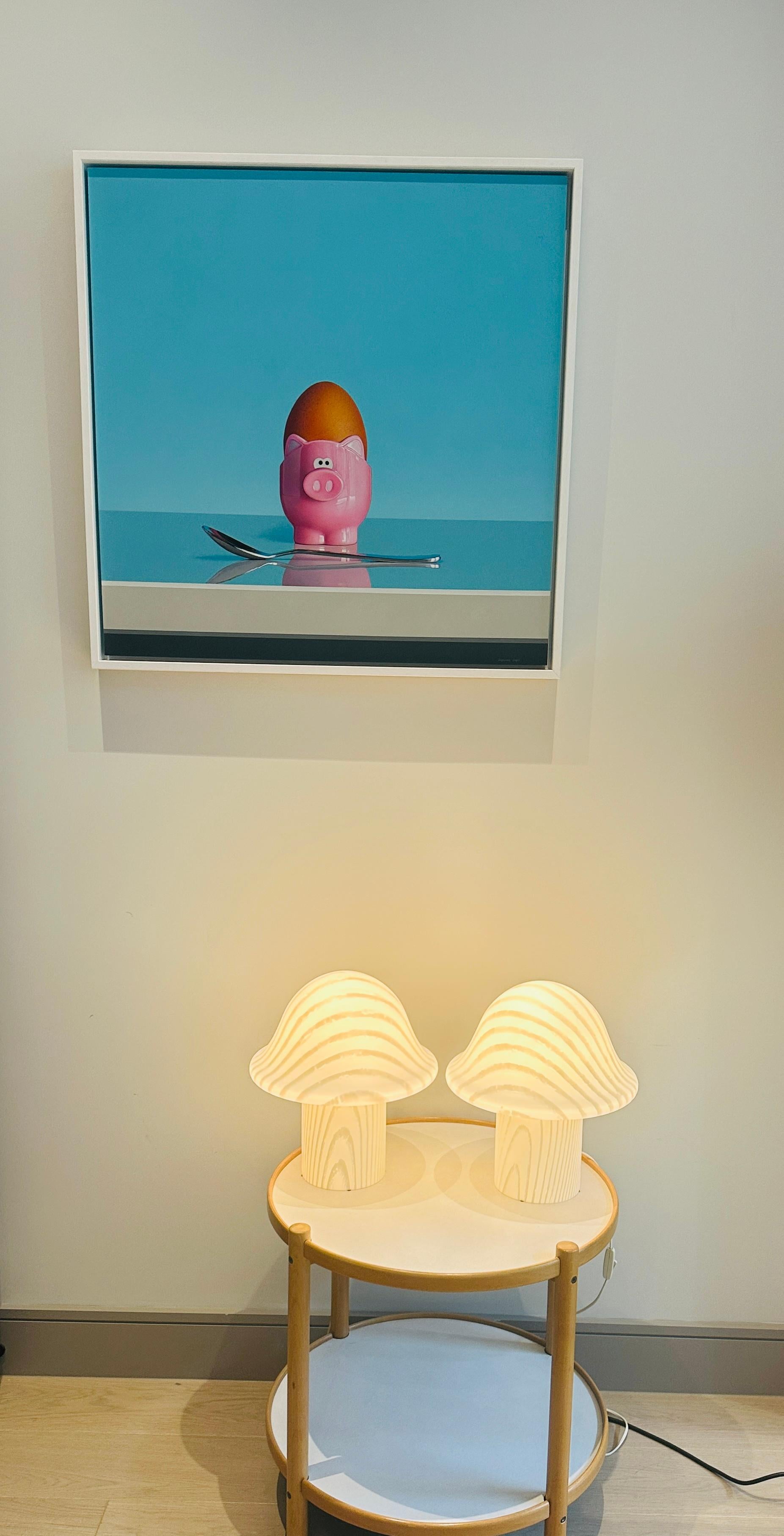 Paire de grandes lampes de table à champignon en verre soyeux rayé Peill & Putzler des années 1970 en vente 3