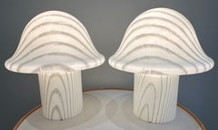 Pair of Large 1970s Peill & Putzler Striped Silky Glass Mushroom Table Lamps