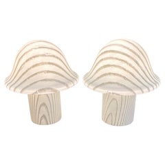 Pair of Large 1970s Peill & Putzler Striped Silky Glass Mushroom Table Lamps