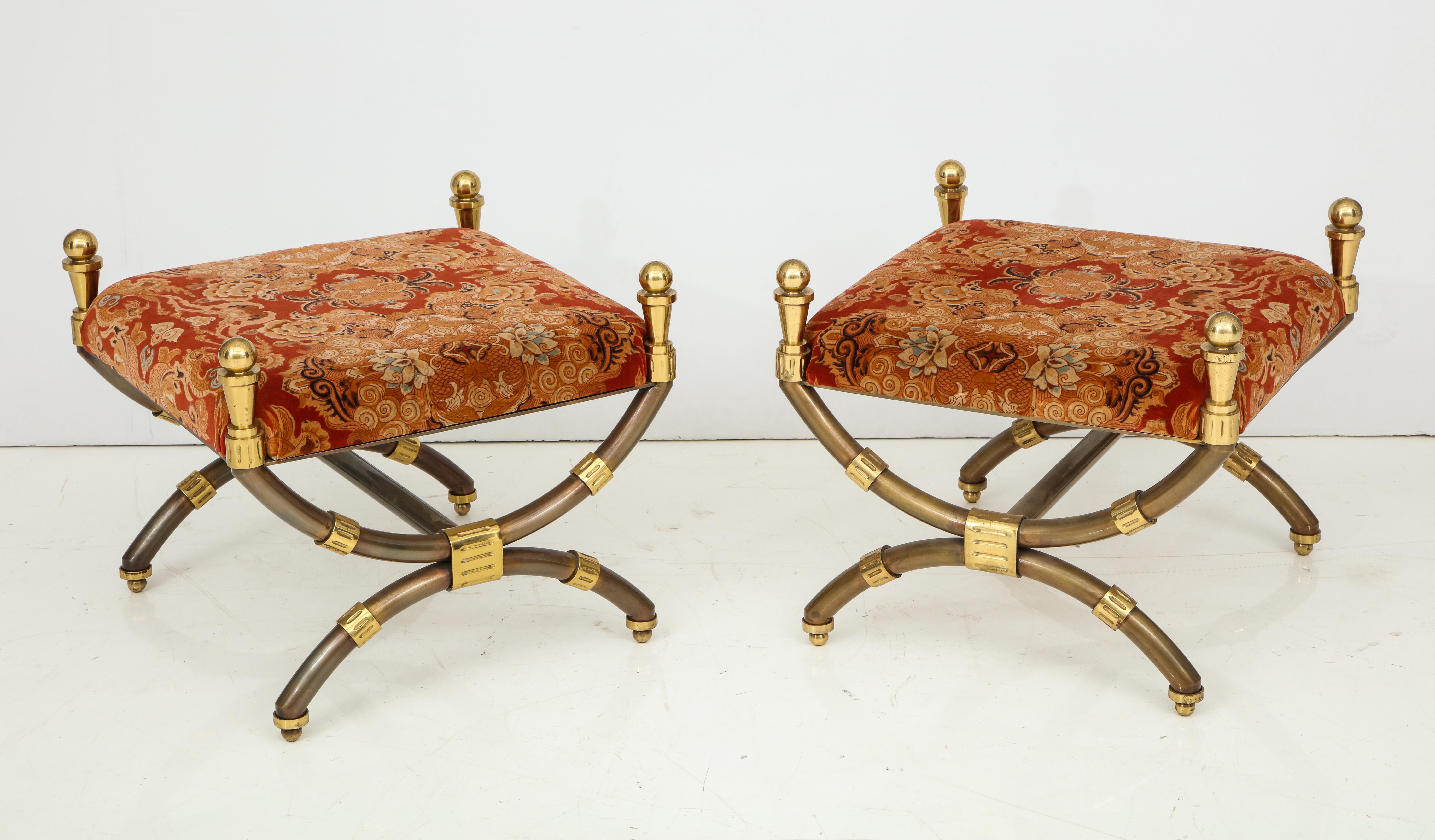 Pair of Large 1970s Steel and Brass Benches Attributed to Alberto Orlandi, Italy In Good Condition In New York, NY