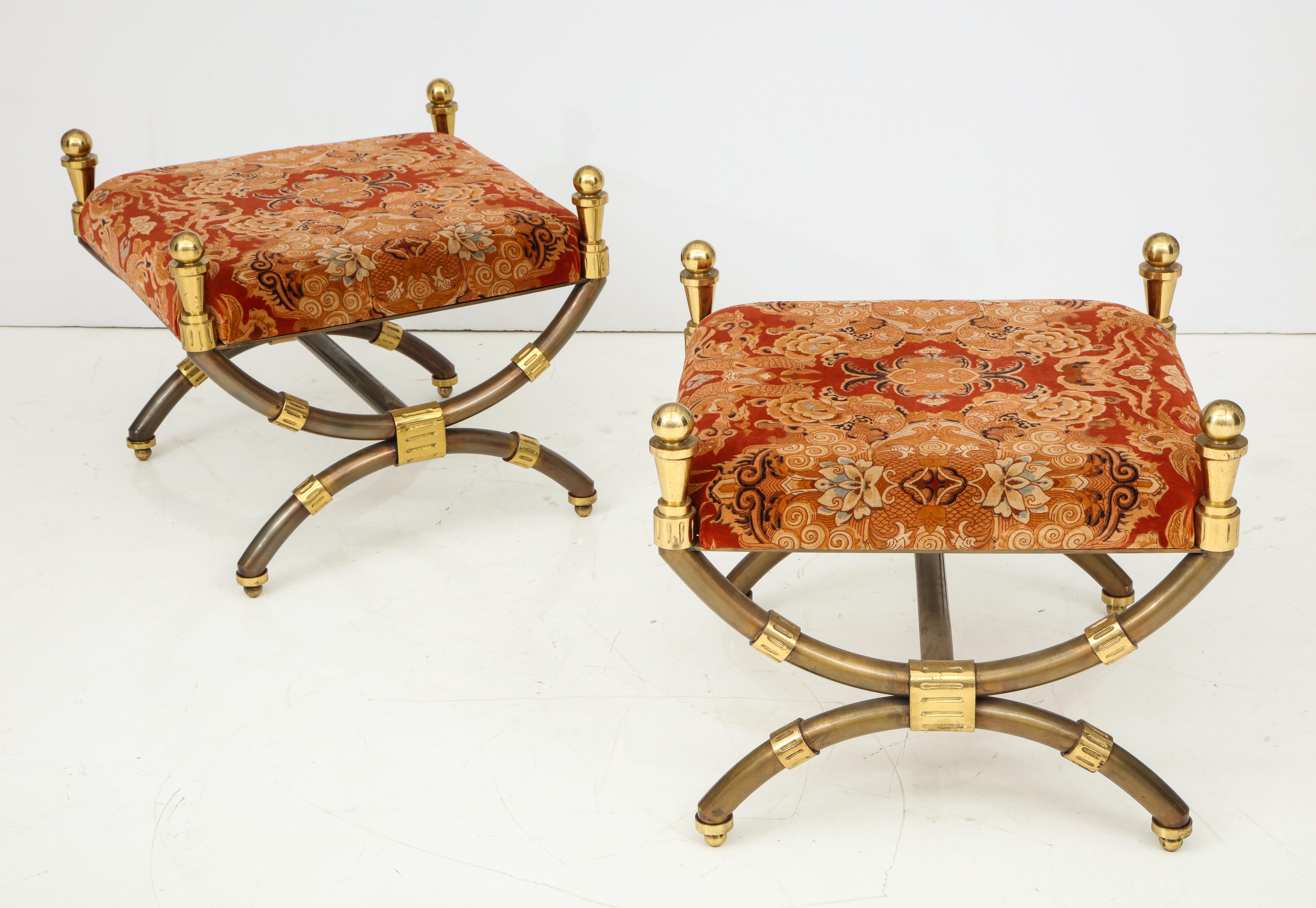 20th Century Pair of Large 1970s Steel and Brass Benches Attributed to Alberto Orlandi, Italy
