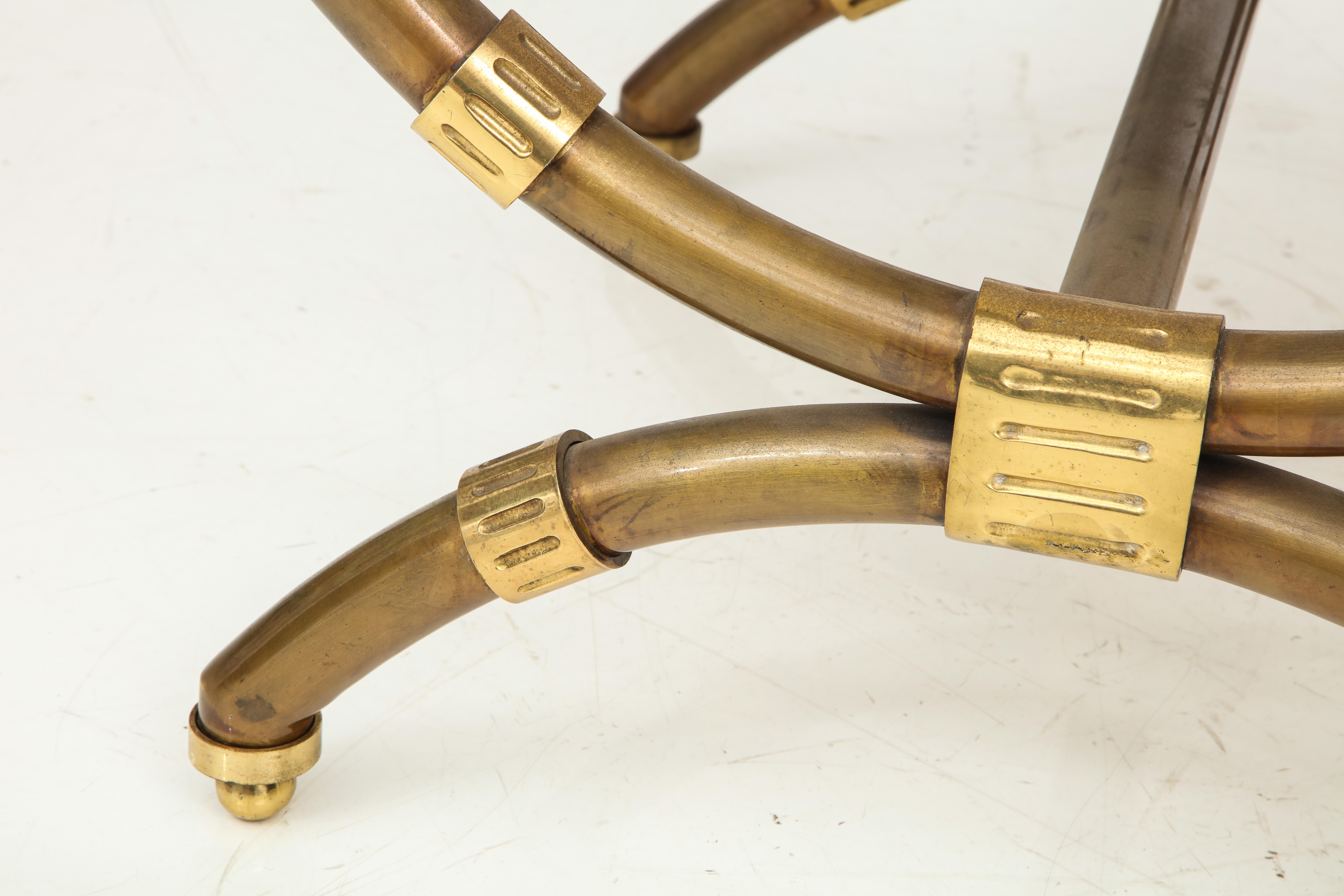 Pair of Large 1970s Steel and Brass Benches Attributed to Alberto Orlandi, Italy 3