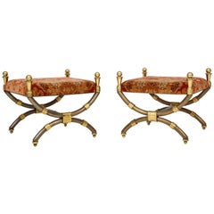 Pair of Large 1970s Steel and Brass Benches Attributed to Alberto Orlandi, Italy