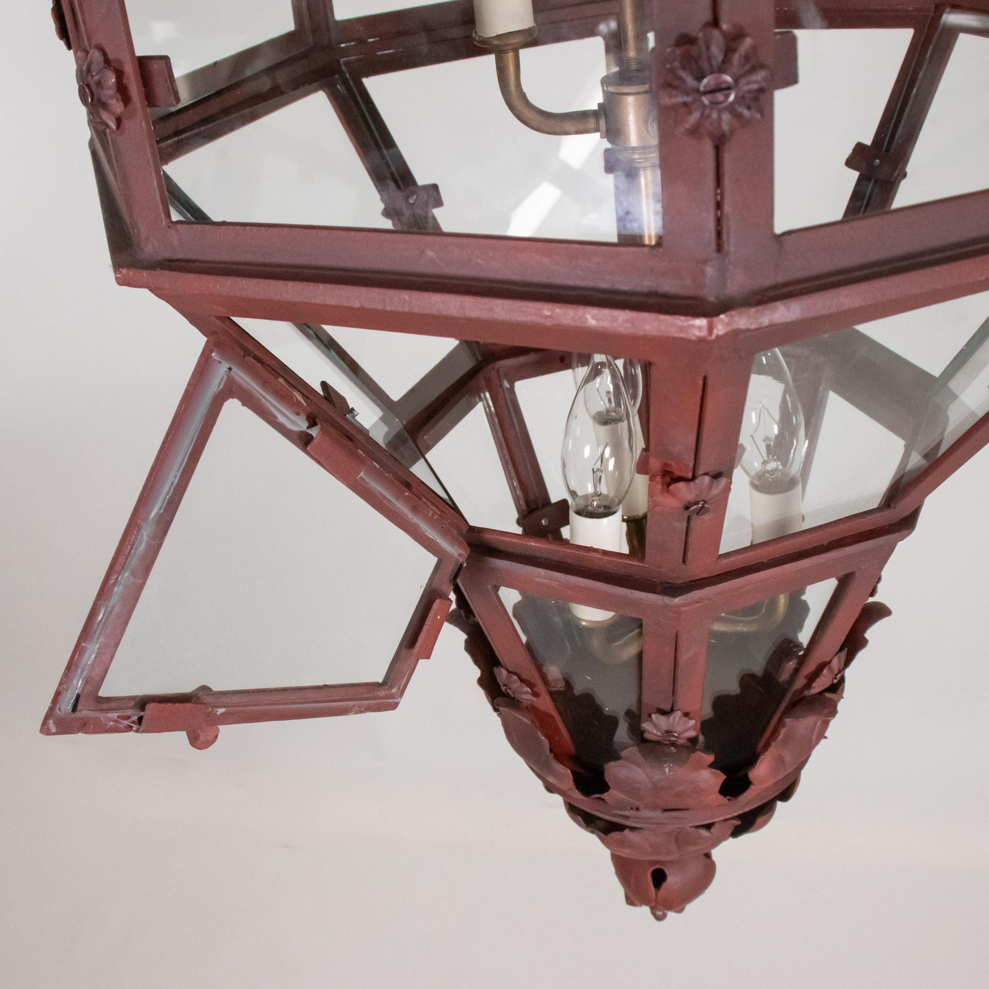 Glass Pair of Large 19th/20th Century French Louis XVI Style Hand Wrought Lanterns For Sale