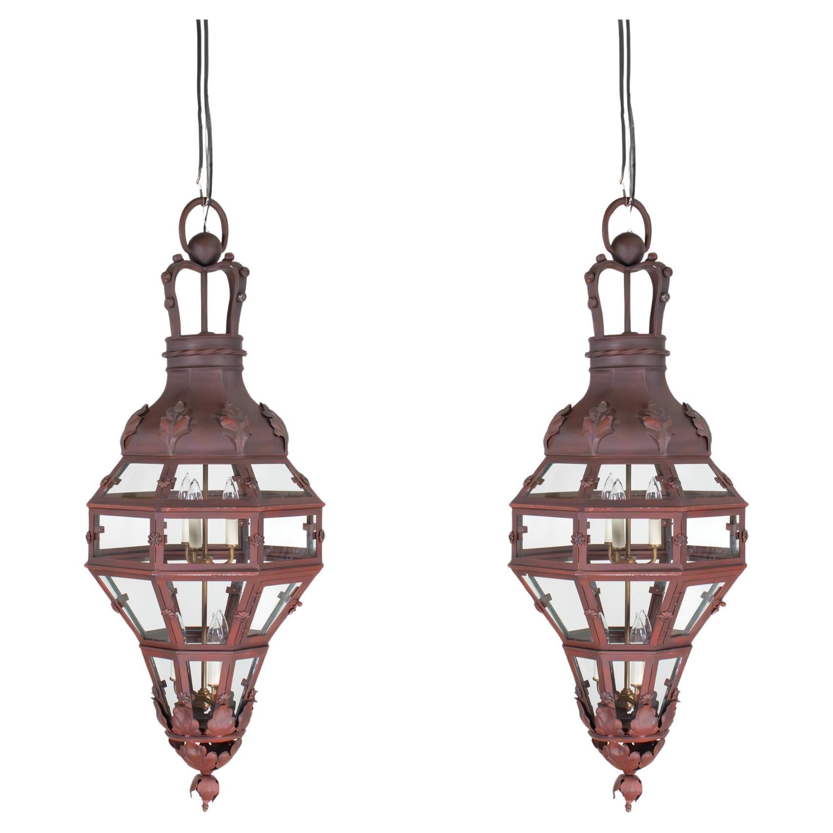 Pair of Large 19th/20th Century French Louis XVI Style Hand Wrought Lanterns