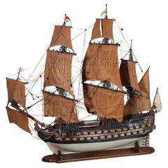 Pair of Large 19th C Carpenter Model War Ships Maritime Naval Sailor Folk Art