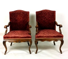 Pair of Large 19th Century French Solid Walnut Upholstered Chairs