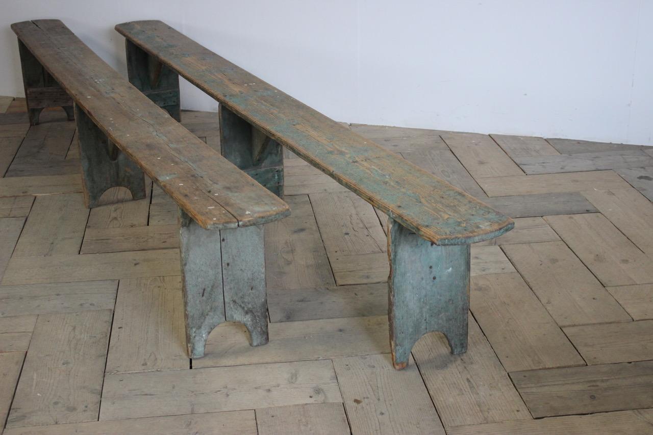 Pair of Large 19th Century Painted Benches in Original Paint For Sale 5