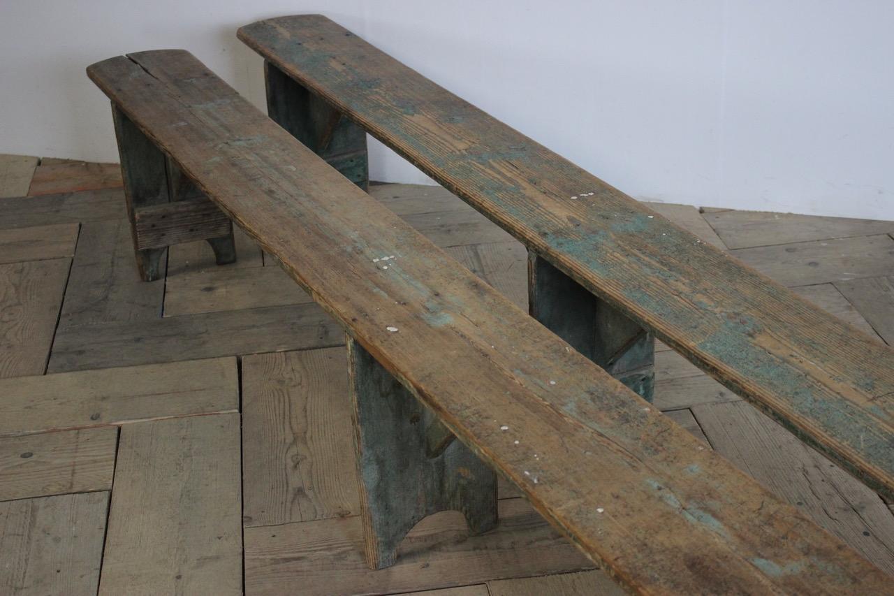 Pair of Large 19th Century Painted Benches in Original Paint For Sale 1