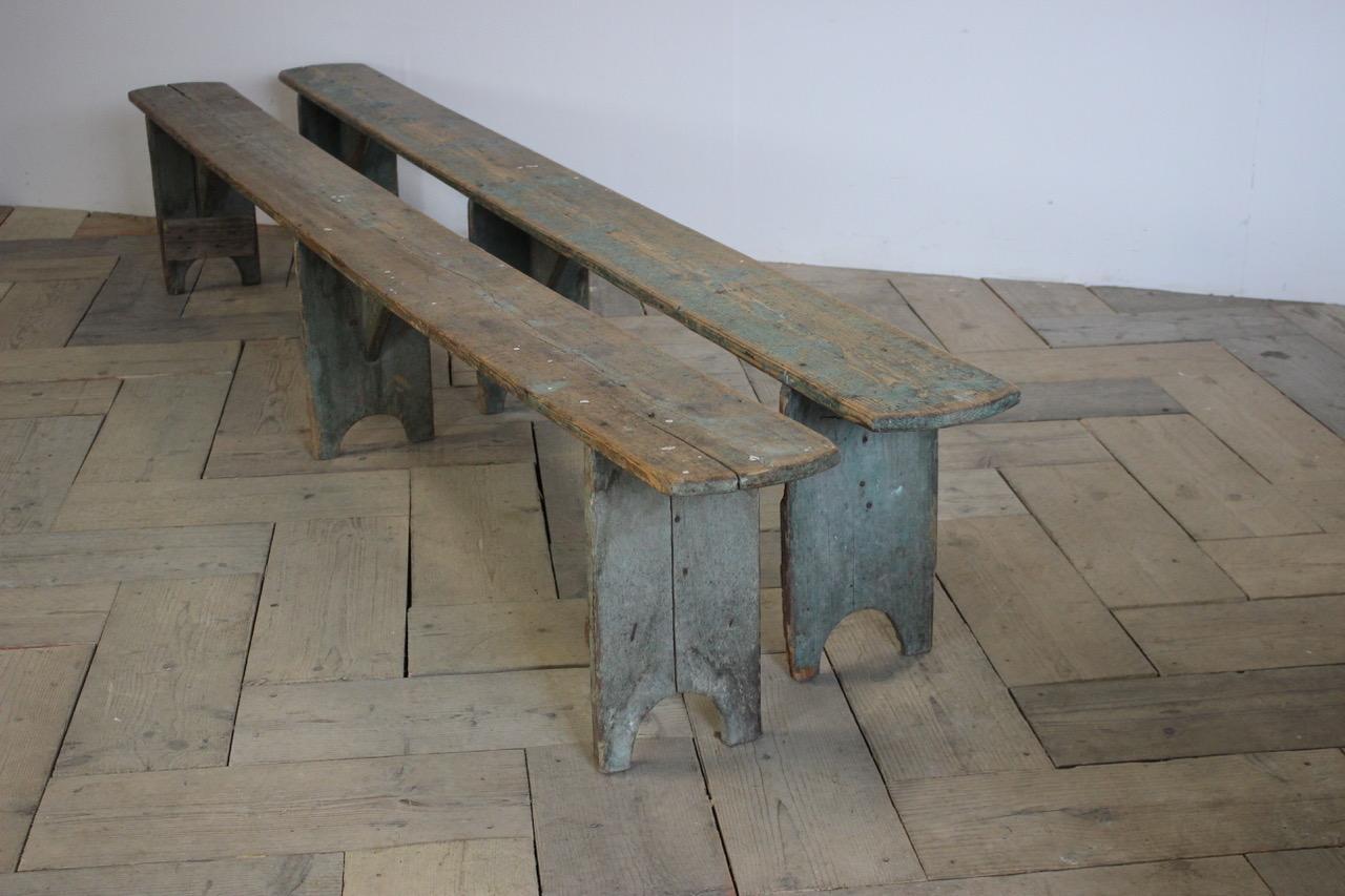 Pair of Large 19th Century Painted Benches in Original Paint For Sale 3
