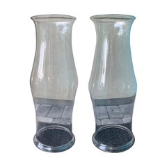 Pair of Large 19th Century American Clear Glass Hurricanes