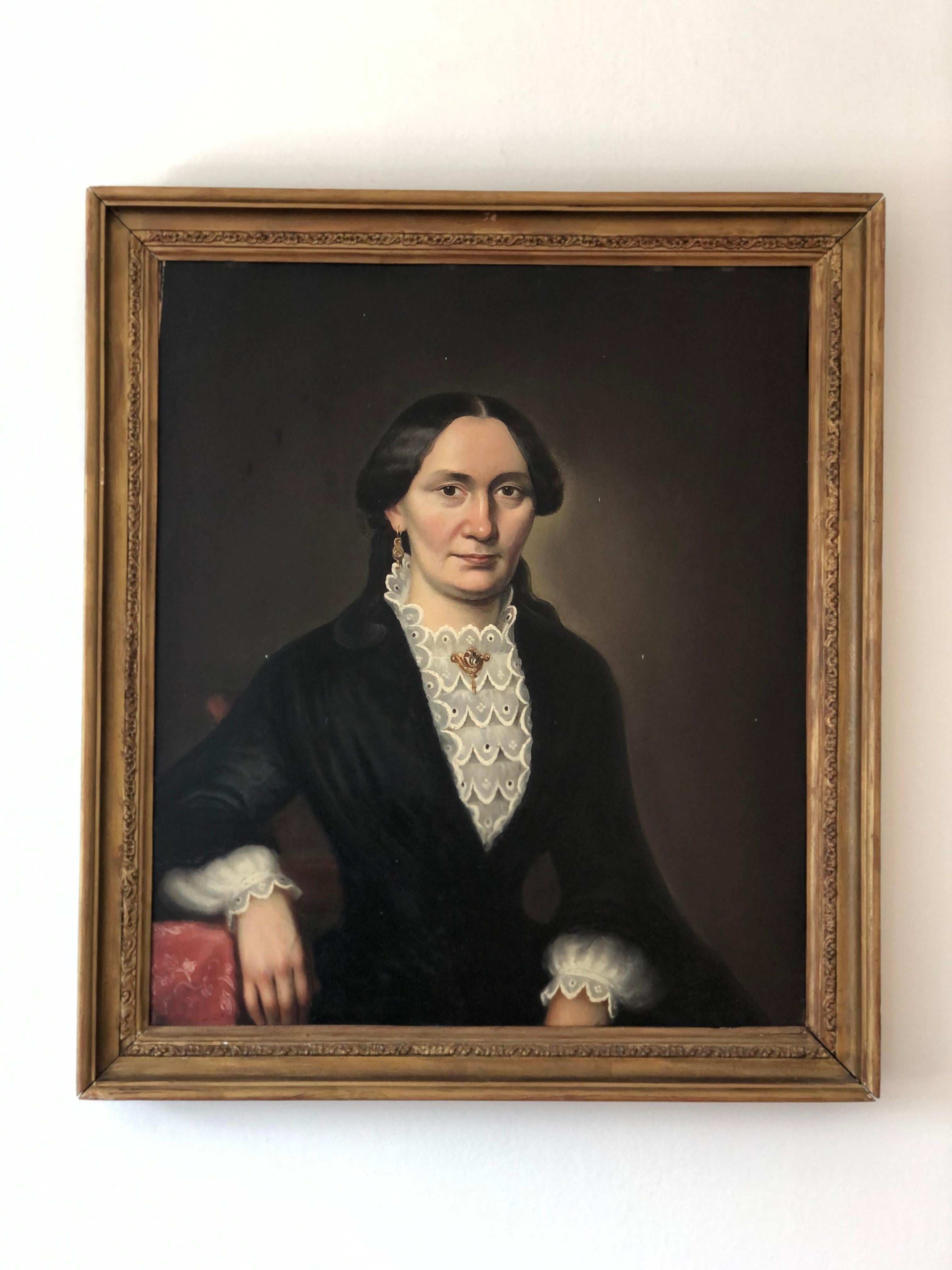 Paar große antike Ölgemälde aus dem 19. Jahrhundert mit einem einflussreichen deutschen Ehepaar (Biedermeier) im Angebot