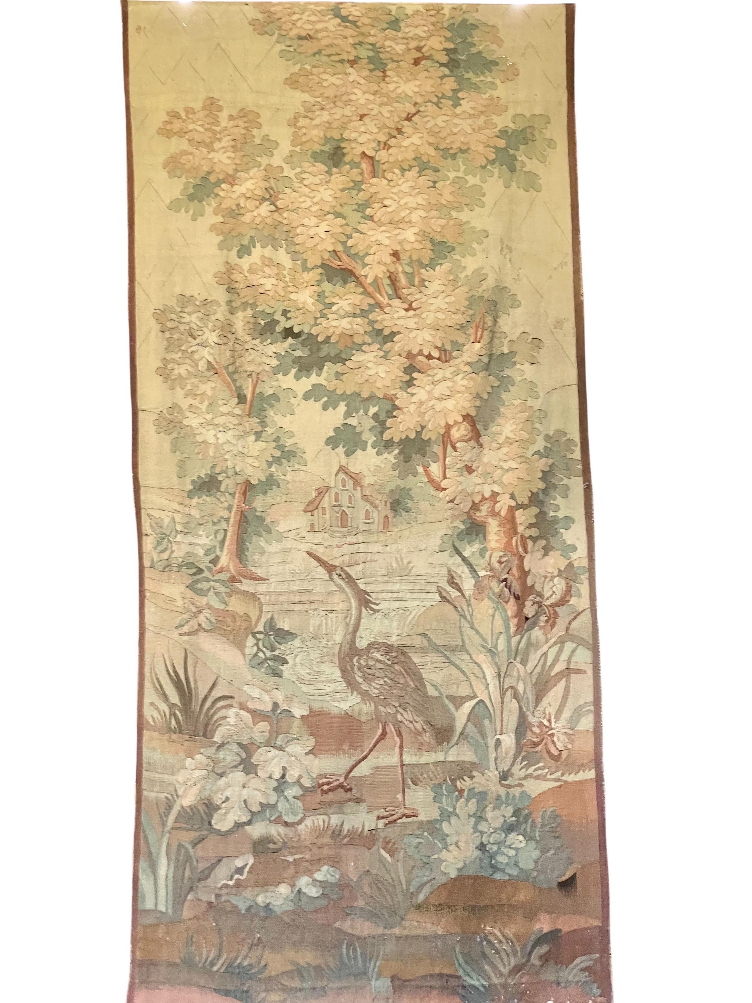 Français Paire de grandes tapisseries en Verdure d'Aubusson du 19ème siècle avec Héron et Canard en vente