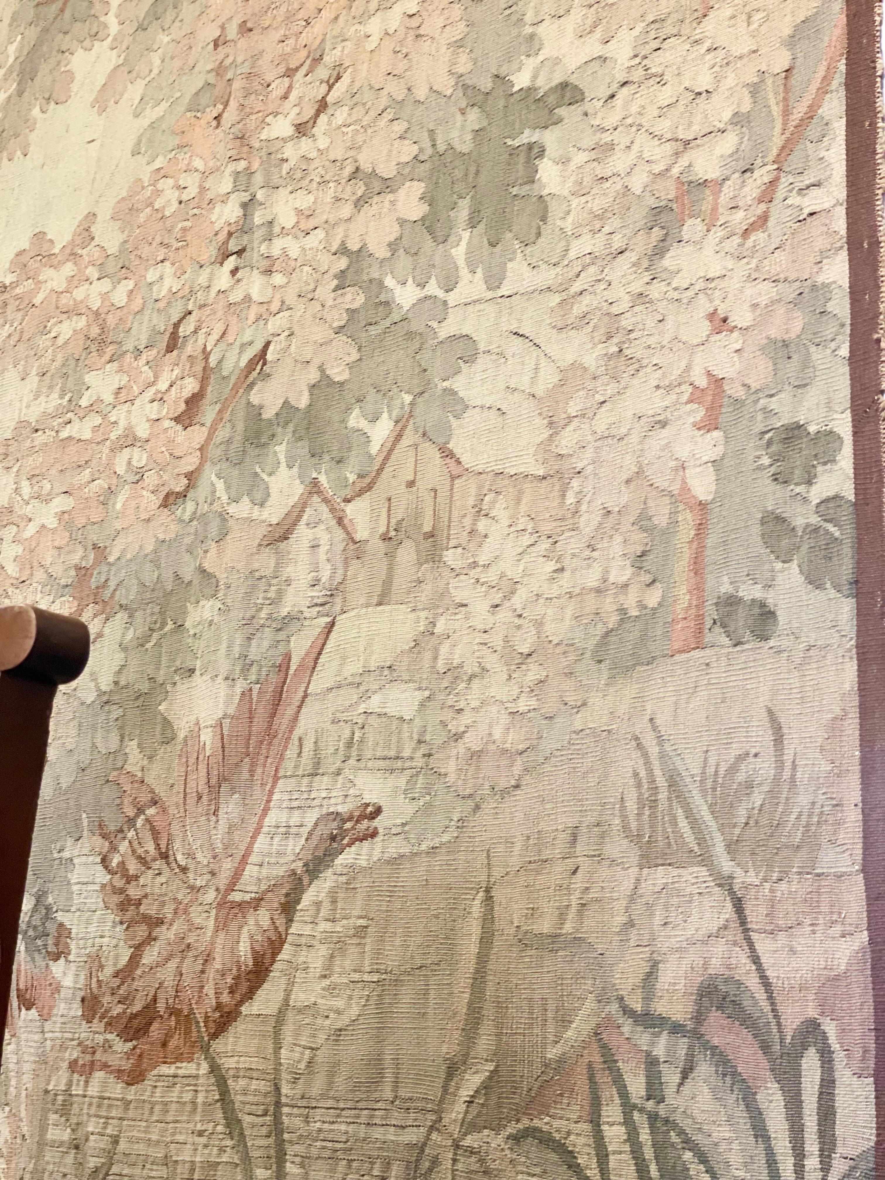 Paire de grandes tapisseries en Verdure d'Aubusson du 19ème siècle avec Héron et Canard Bon état - En vente à LA CIOTAT, FR