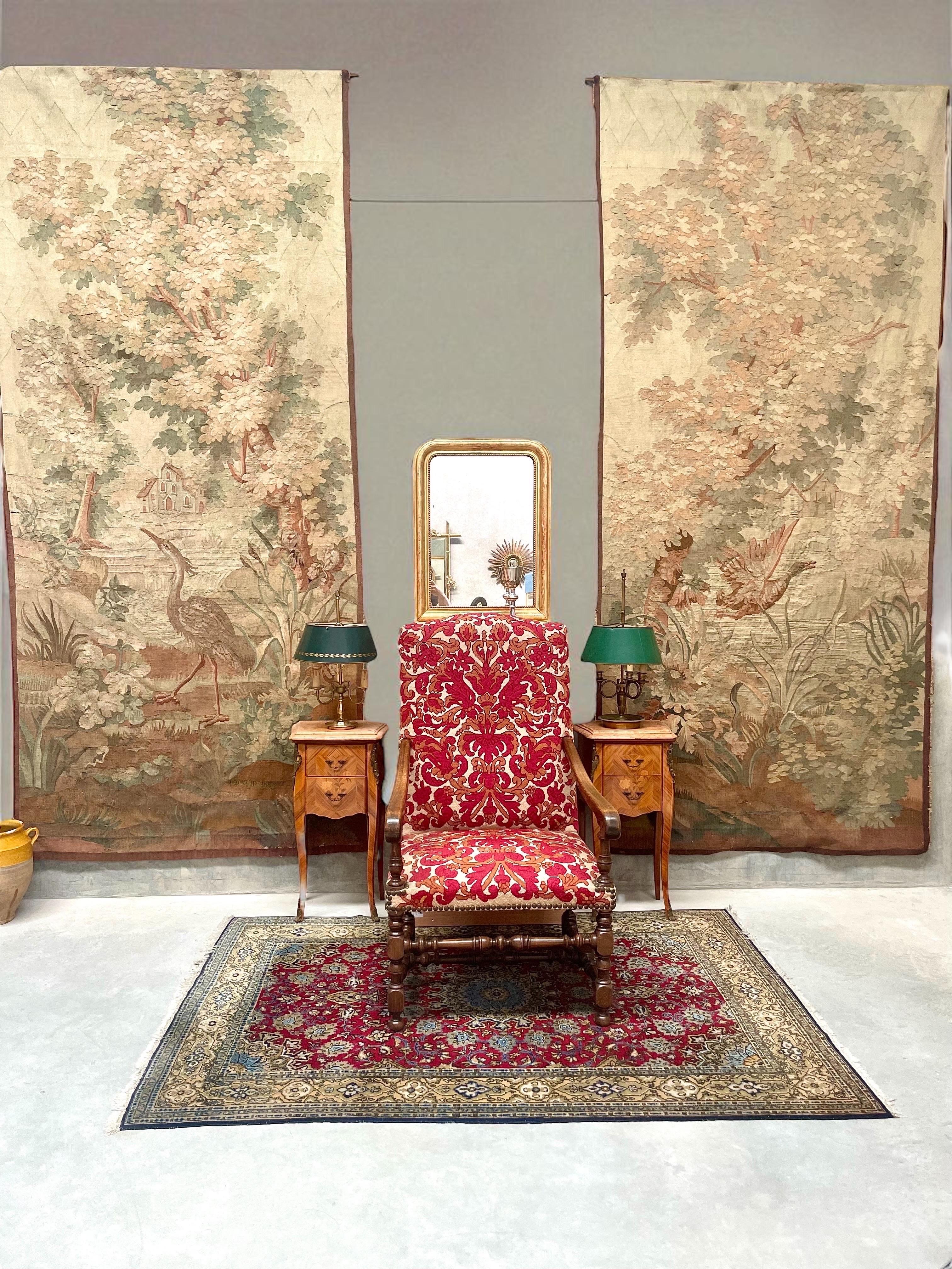 XIXe siècle Paire de grandes tapisseries en Verdure d'Aubusson du 19ème siècle avec Héron et Canard en vente