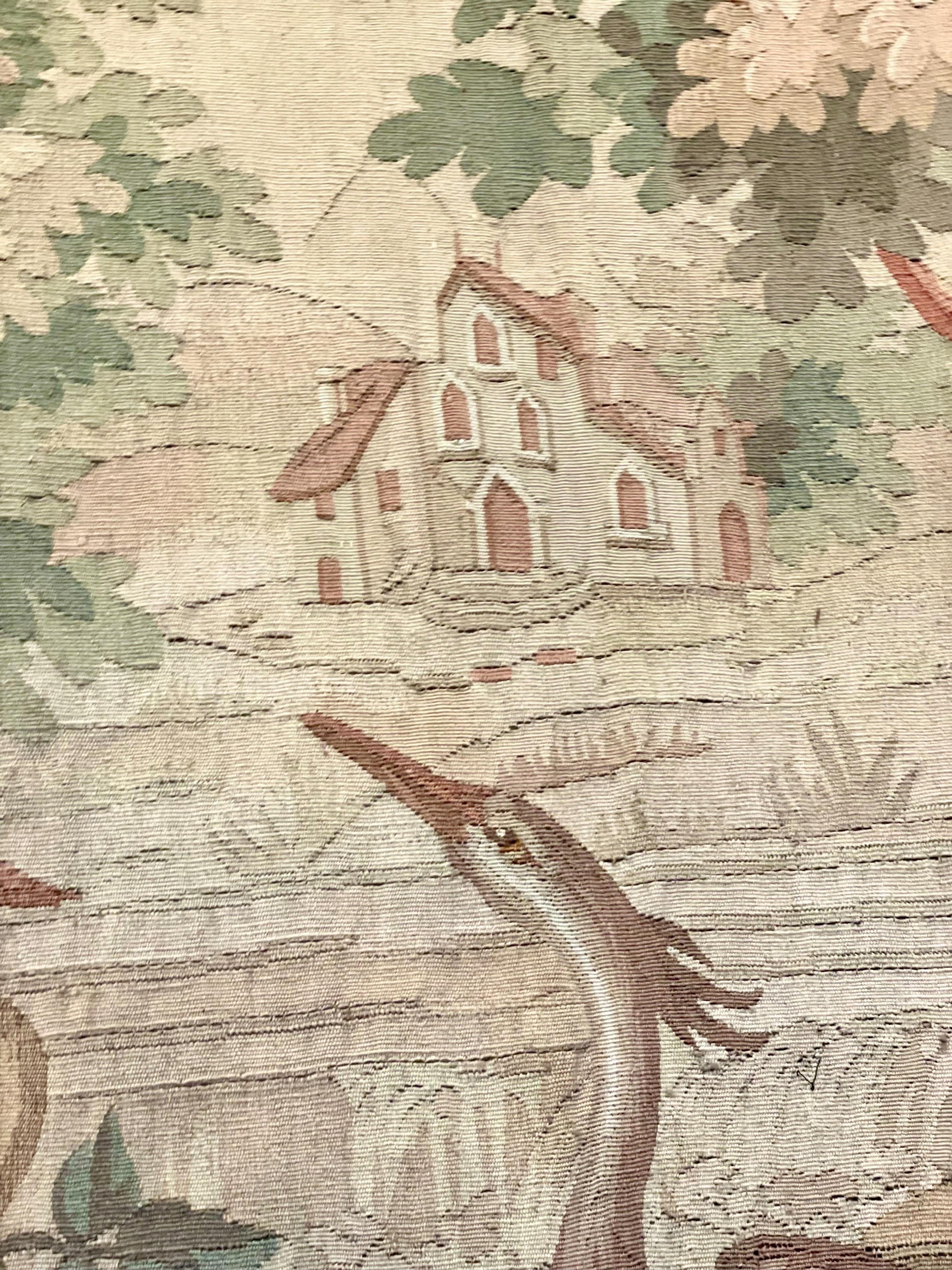 Paire de grandes tapisseries en Verdure d'Aubusson du 19ème siècle avec Héron et Canard en vente 2