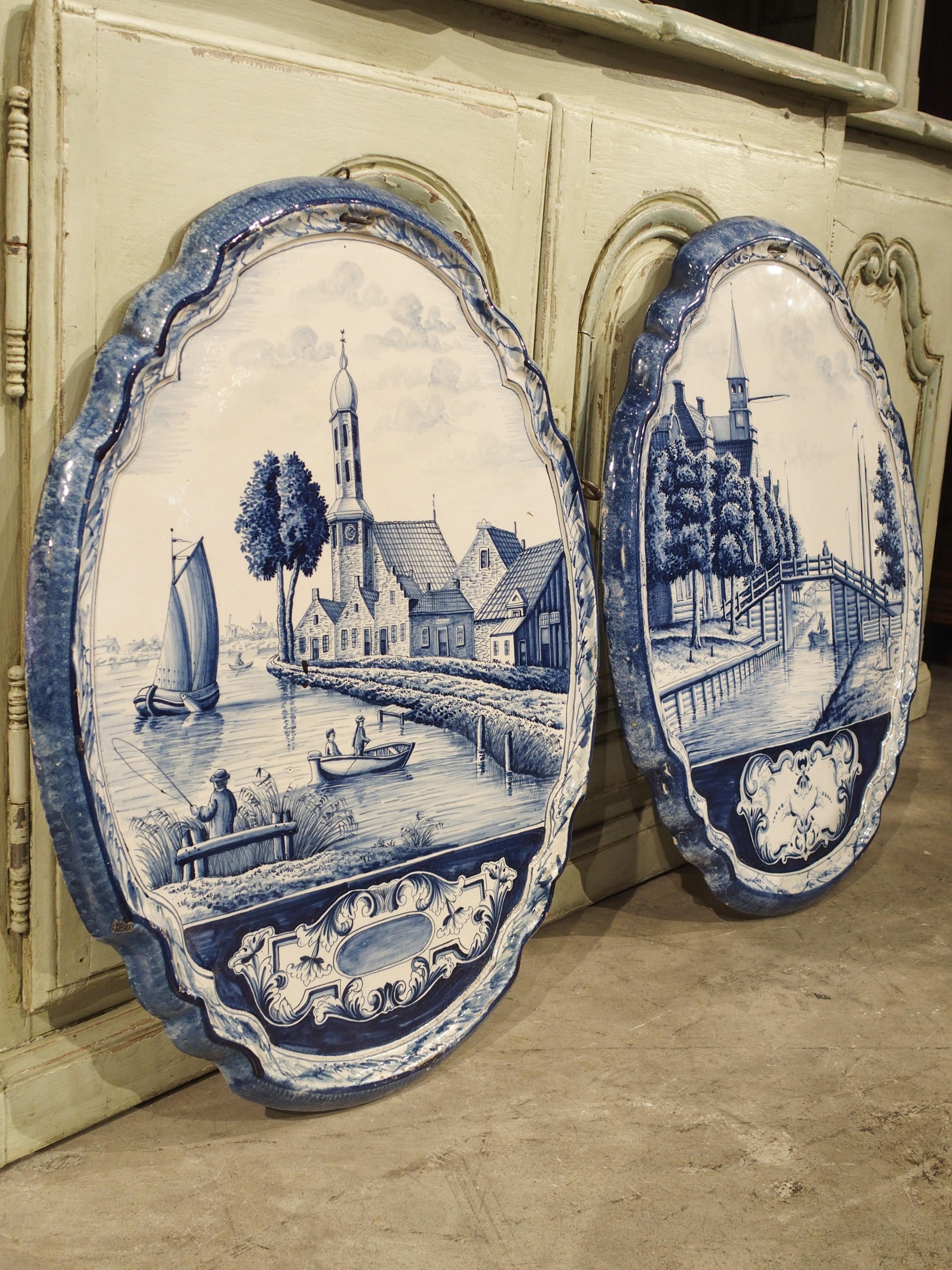 Pair of Large 19th Century Blue and White Delft Wall Plaques 11