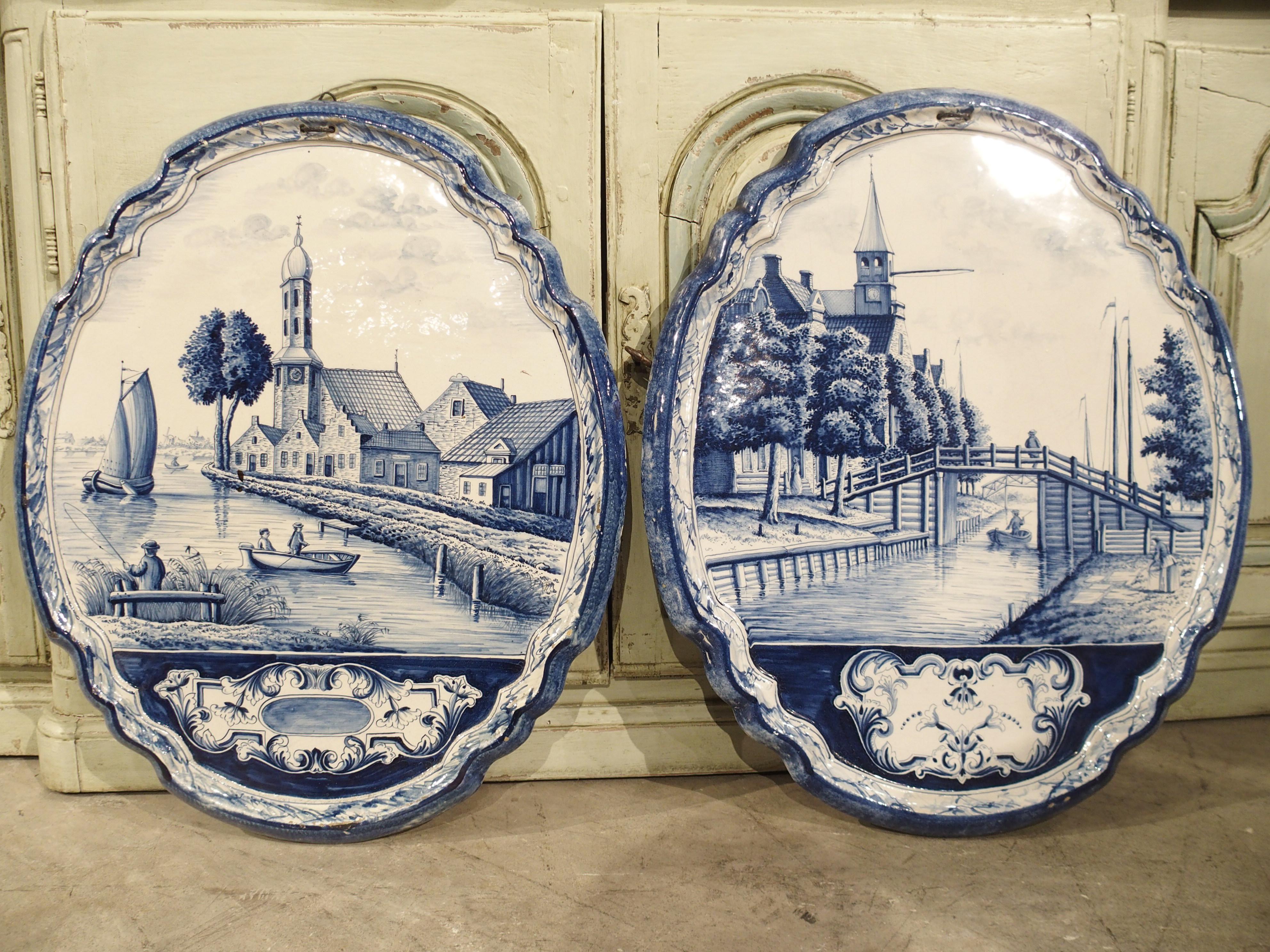 Pair of Large 19th Century Blue and White Delft Wall Plaques 14