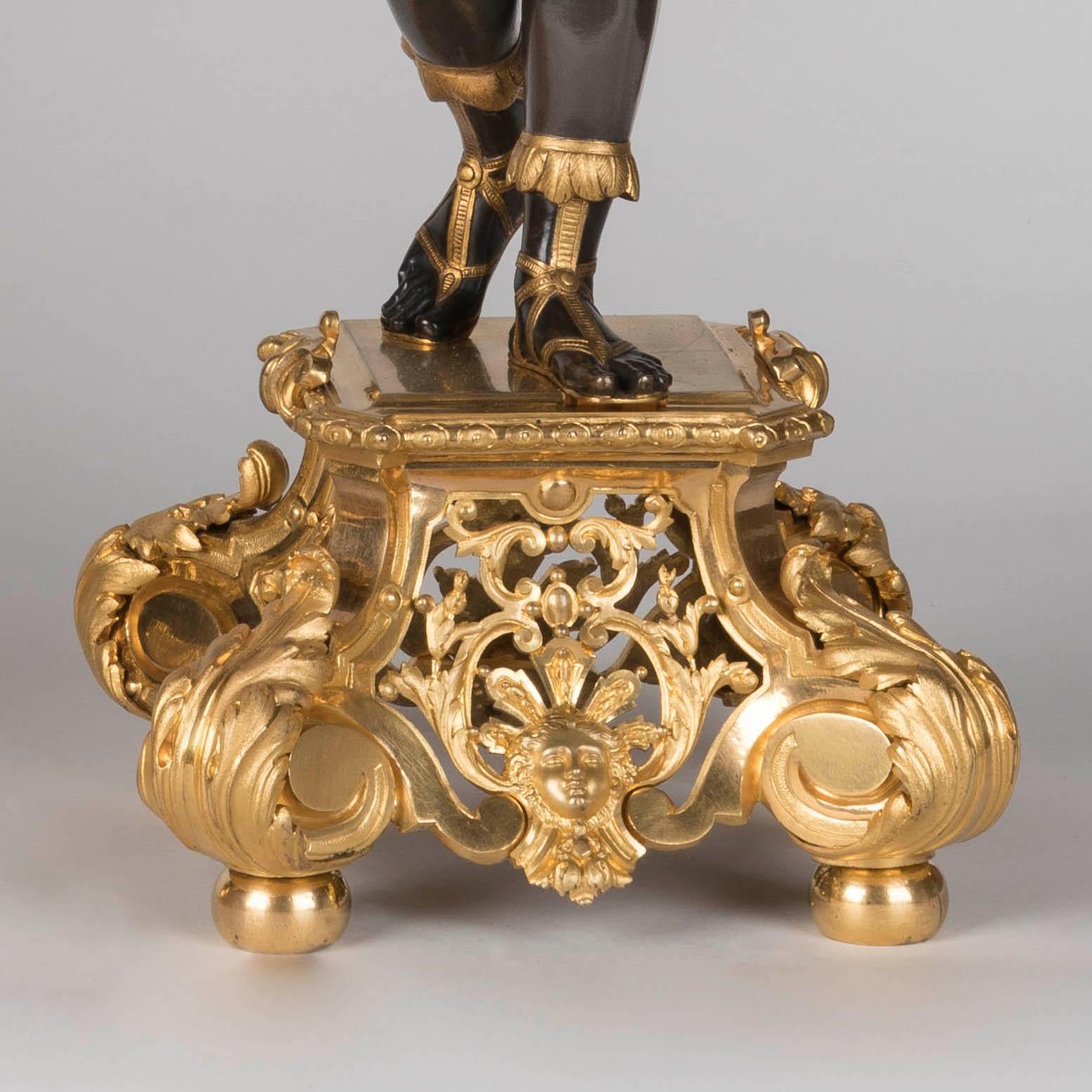 Pair of Large 19th Century Bronze and Gilded Figural Candelabra by Denière For Sale 5