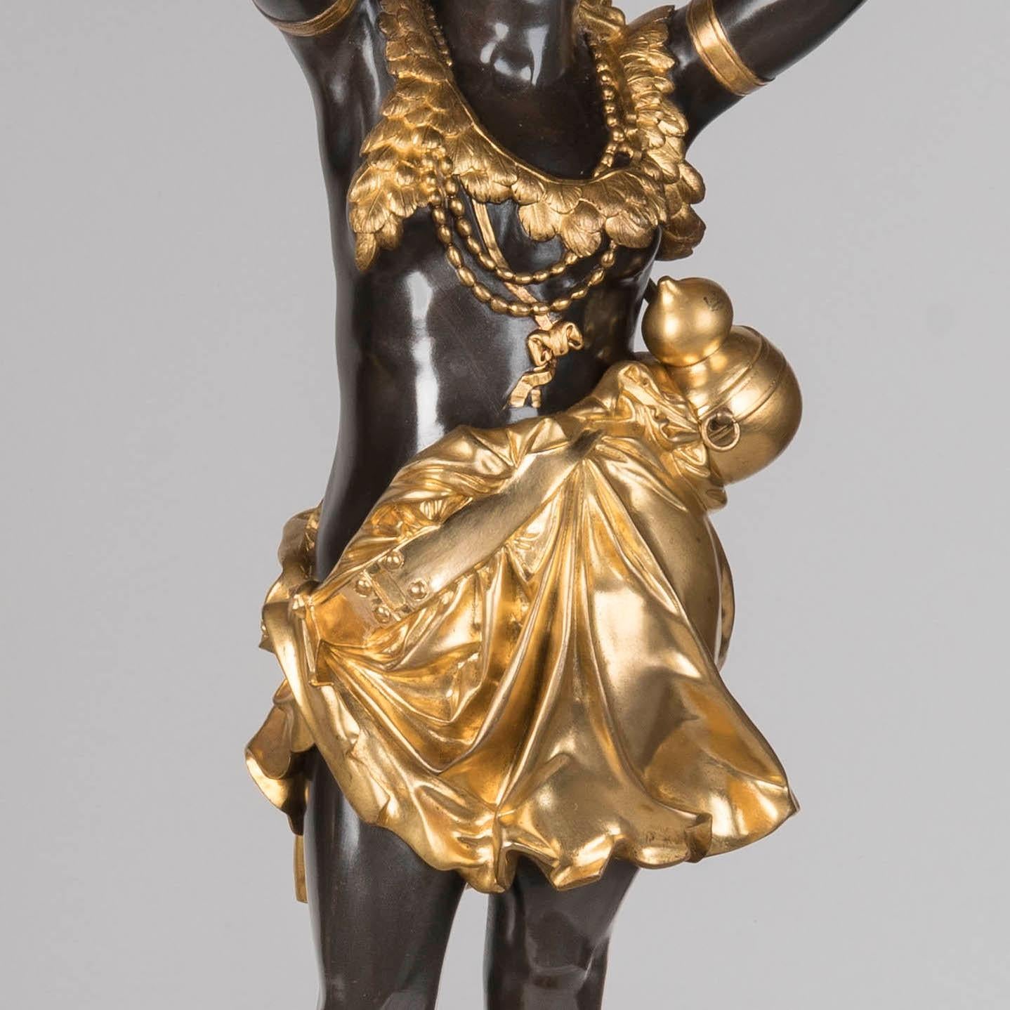 Paire de grands candélabres figuratifs en bronze et doré du XIXe siècle par Denière en vente 6