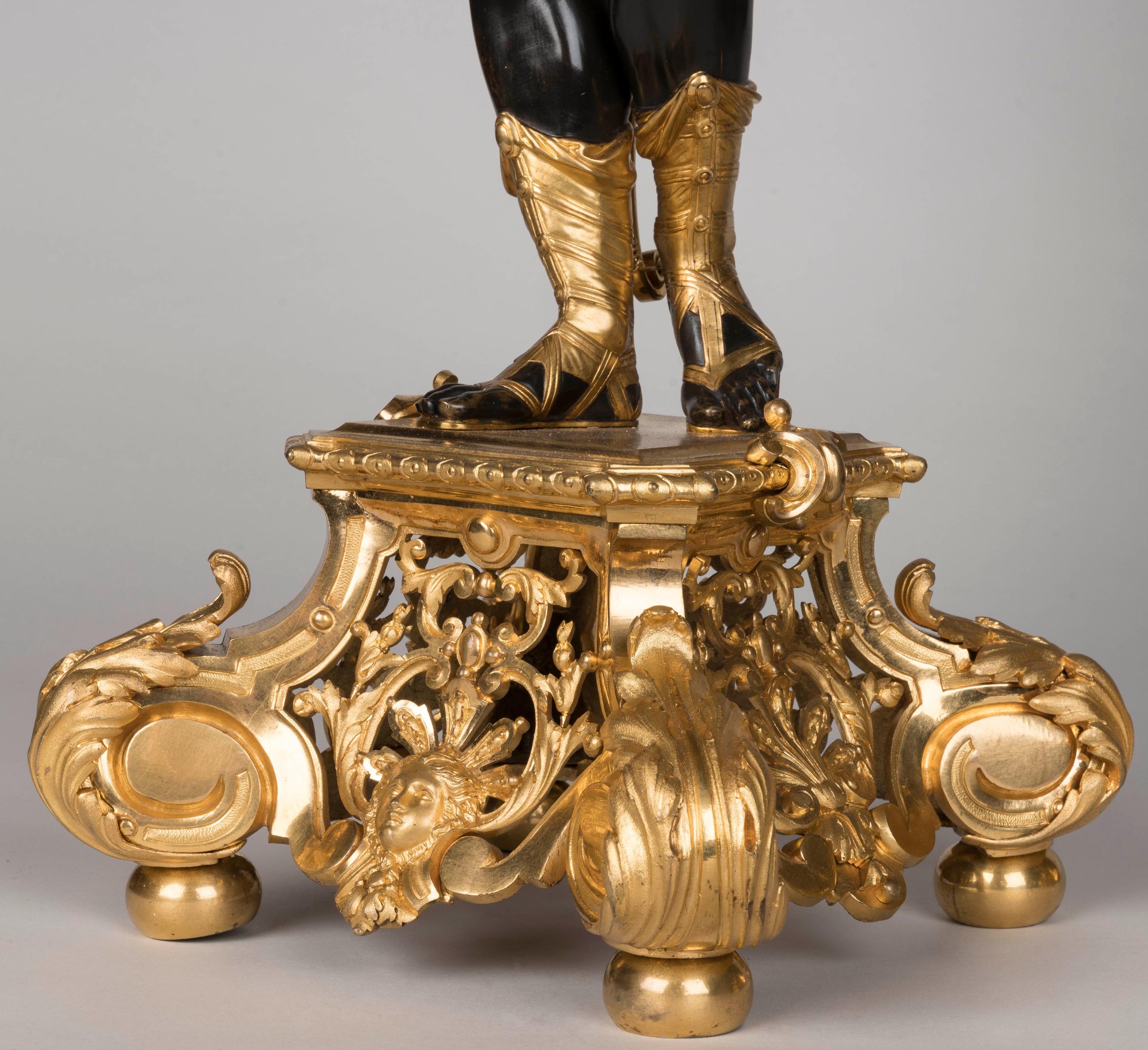 Zwei große figürliche Kandelaber aus Bronze und Vergoldung des 19. Jahrhunderts von Denière im Angebot 3