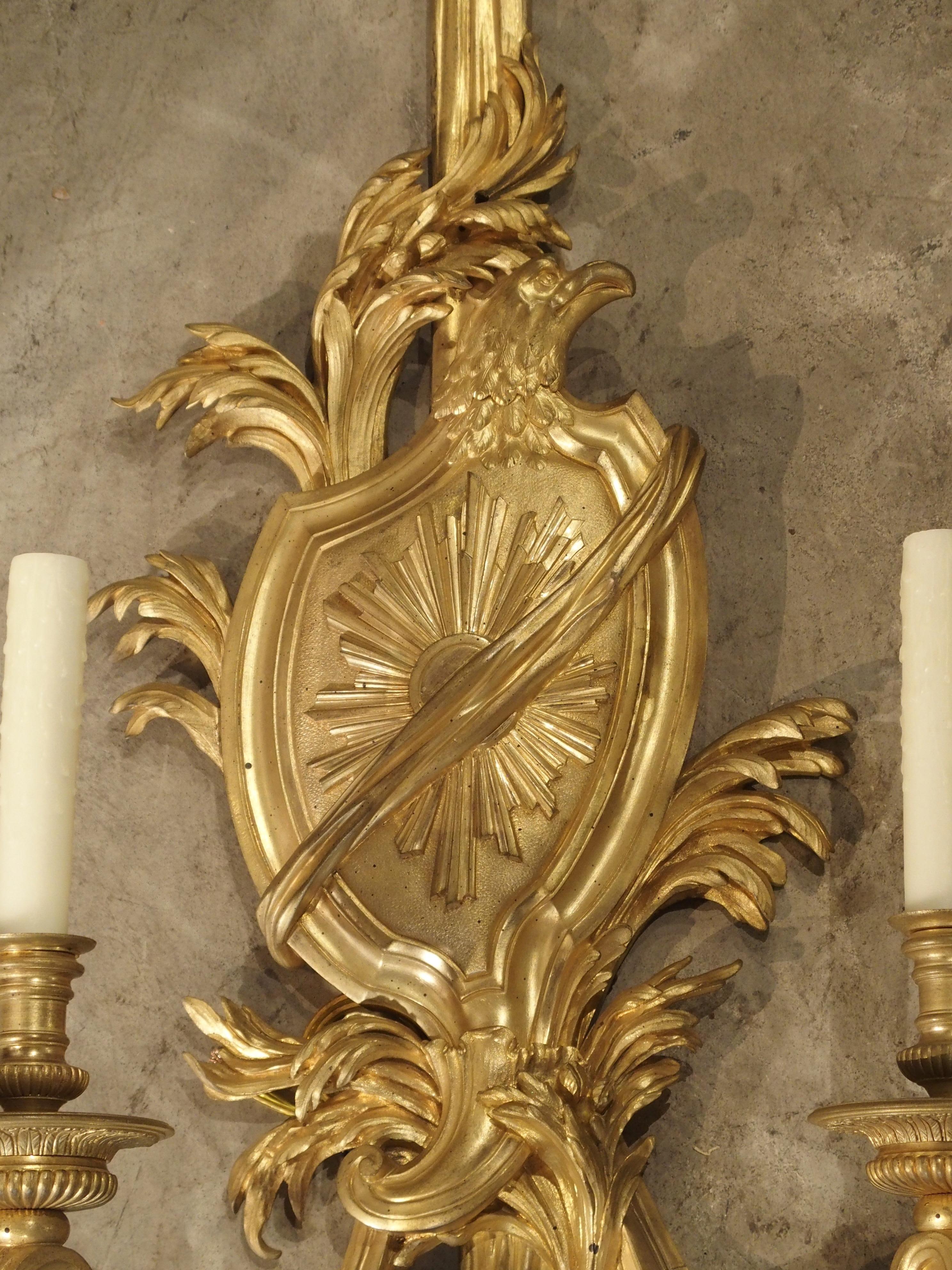 Pair of Large 19th Century Bronze Doré French Sconces of Medusa and the Sun 11