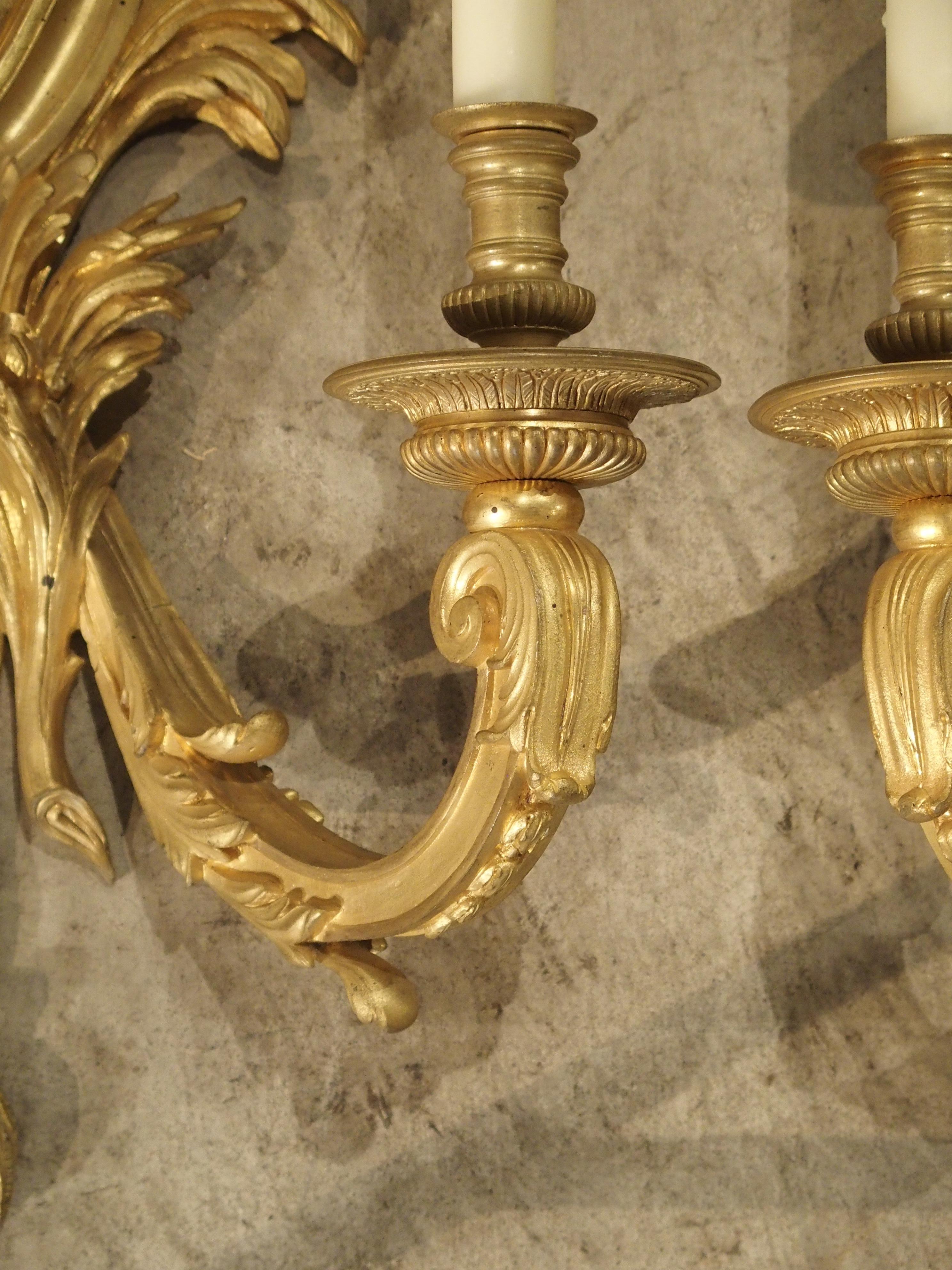 Louis XVI Pair of Large 19th Century Bronze Doré French Sconces of Medusa and the Sun