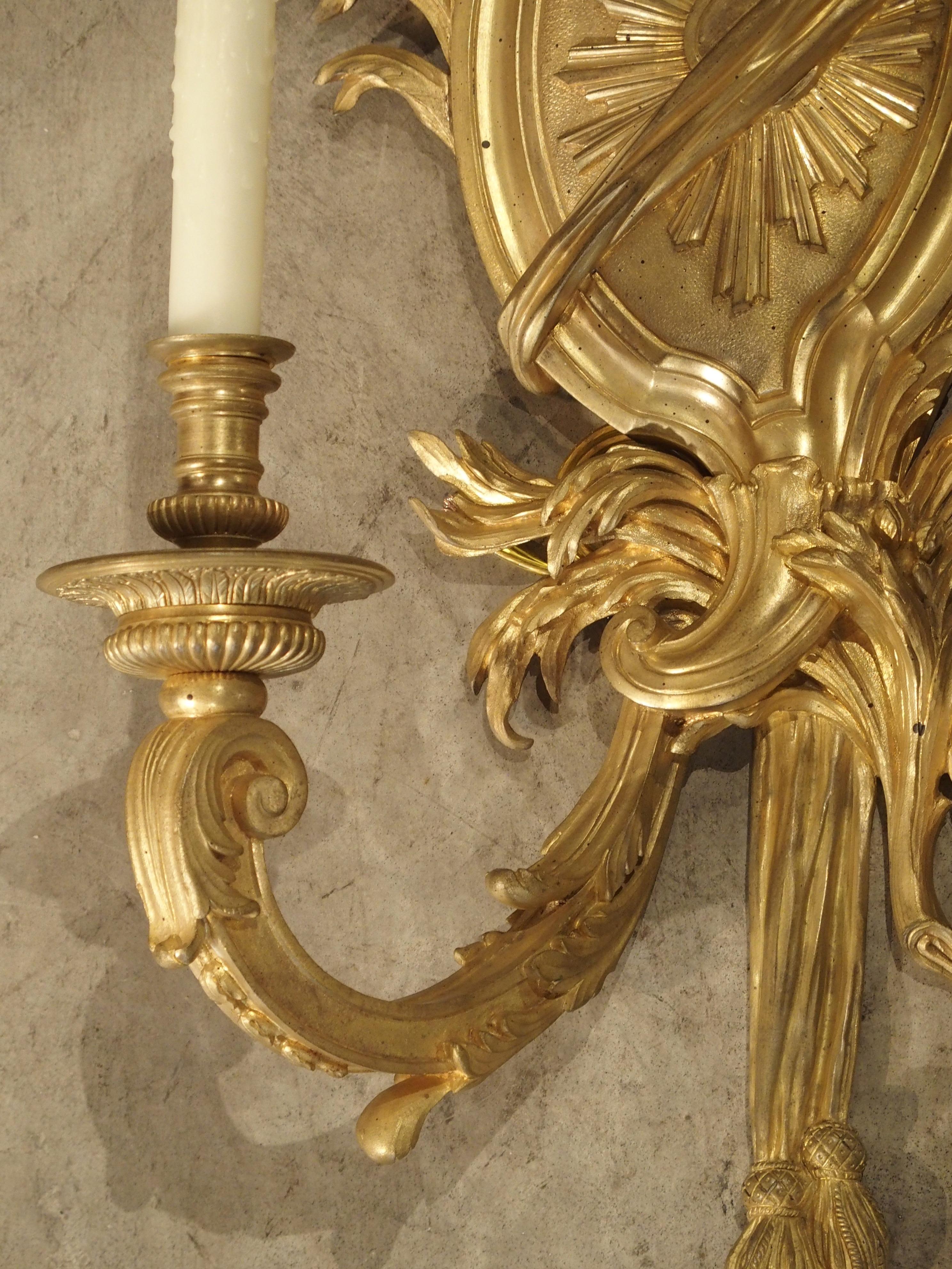 Gilt Pair of Large 19th Century Bronze Doré French Sconces of Medusa and the Sun