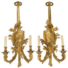 Pair of Large 19th Century Bronze Doré French Sconces of Medusa and the Sun