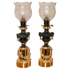 Pair of large 19th century bronze lamps