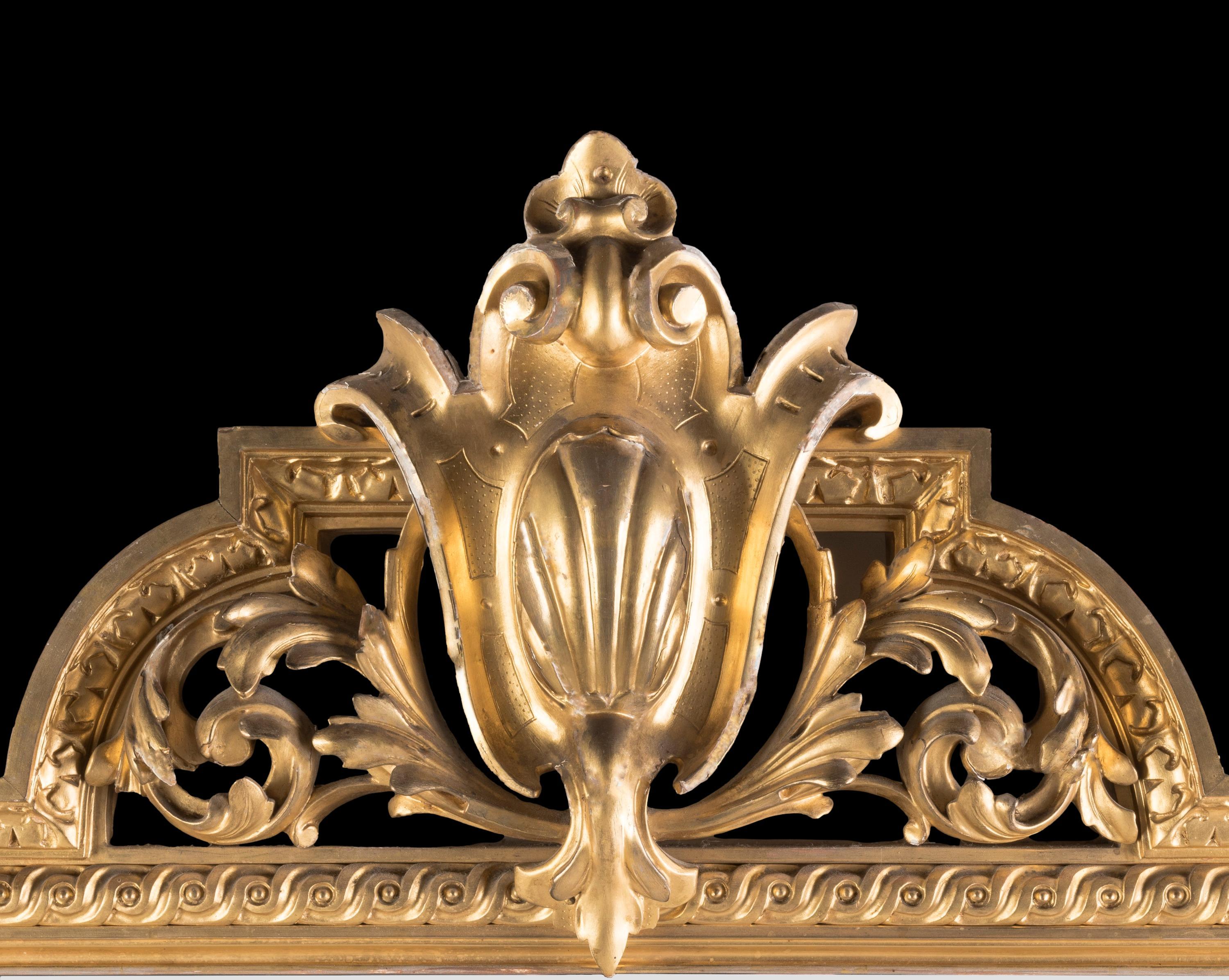 Paire de grands miroirs en bois doré sculpté du 19ème siècle par Charles Andrea Nosotti Bon état - En vente à London, GB