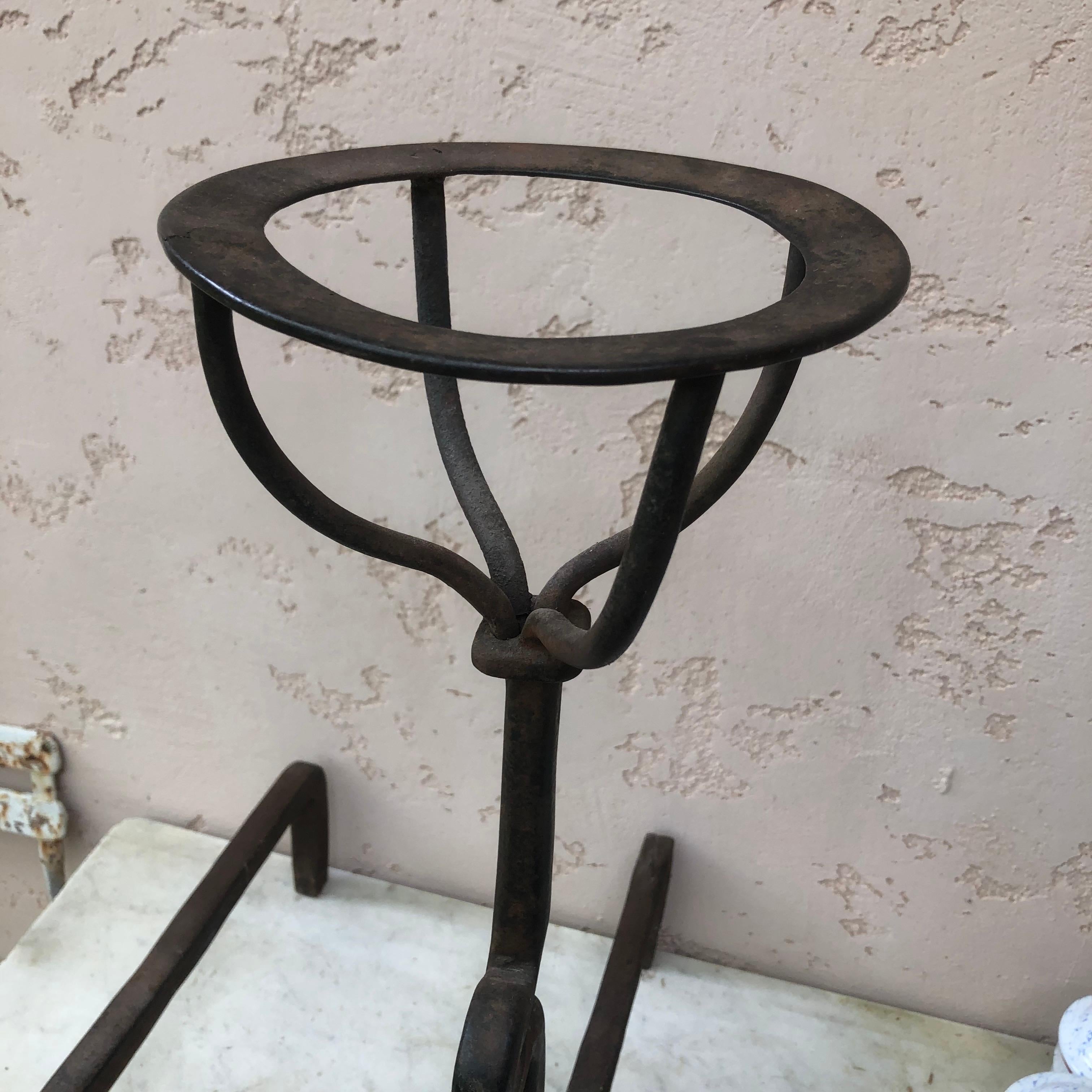 Medieval Pair of Large 19th Century Cast Iron Andirons For Sale