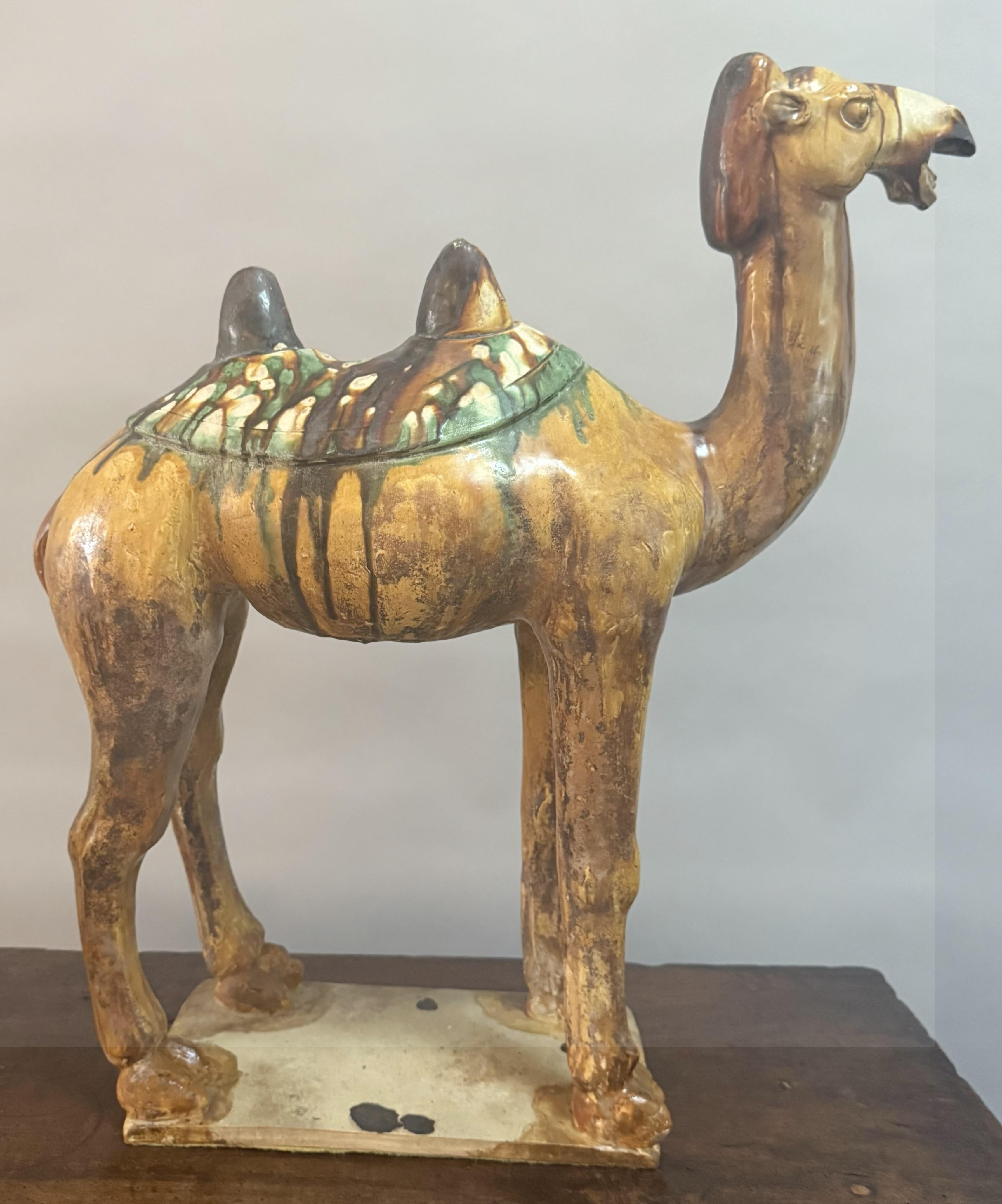 Paar große chinesische Kamelfiguren aus glasierter Keramik des 19. im Angebot 2