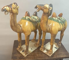 Pair of Large 19th Century Chinese Glazed Pottery Camel Figures