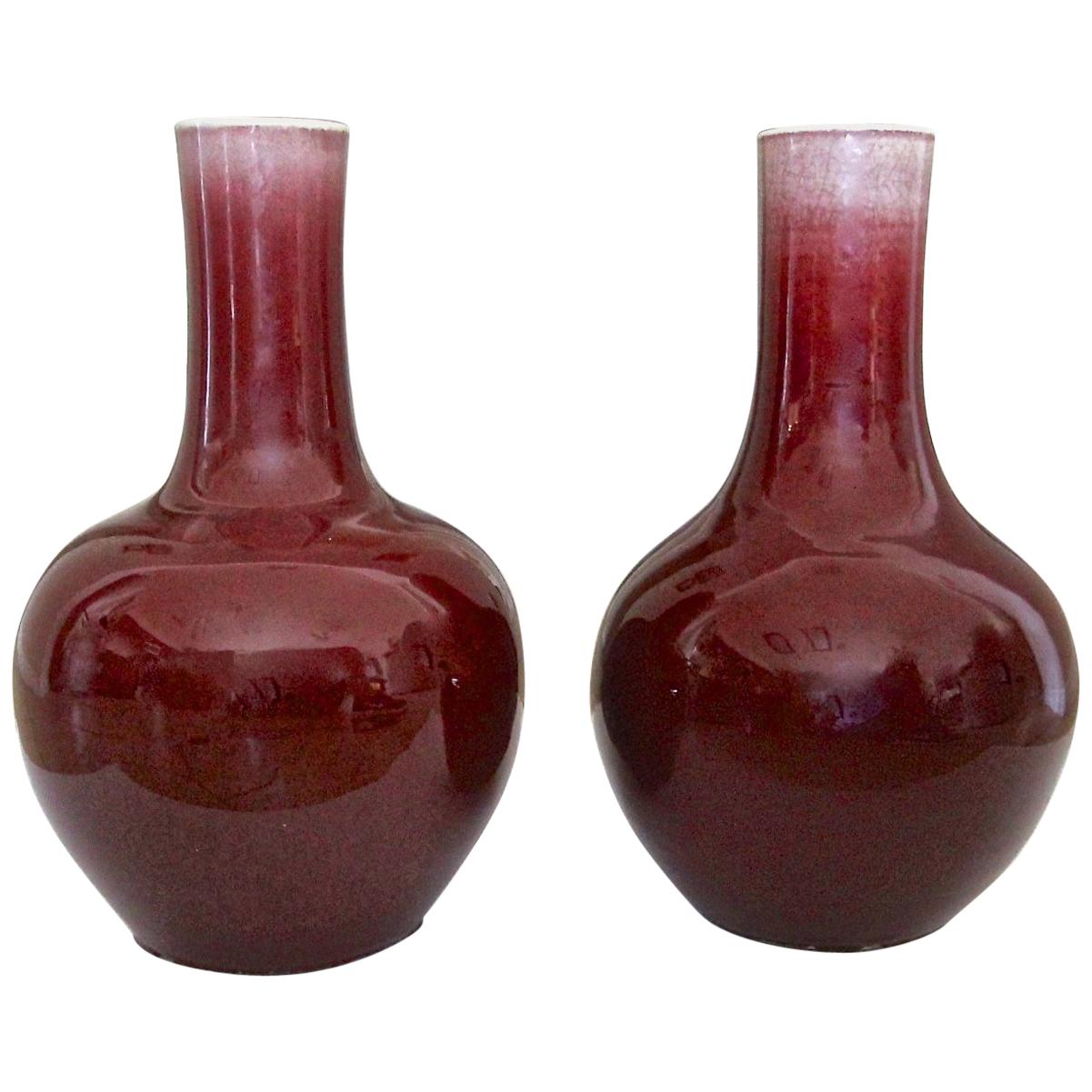 Pair of Large 19th Century Chinese Sang De Boeuf "Oxblood" Glazed Vases