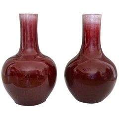 Antique Pair of Large 19th Century Chinese Sang De Boeuf "Oxblood" Glazed Vases