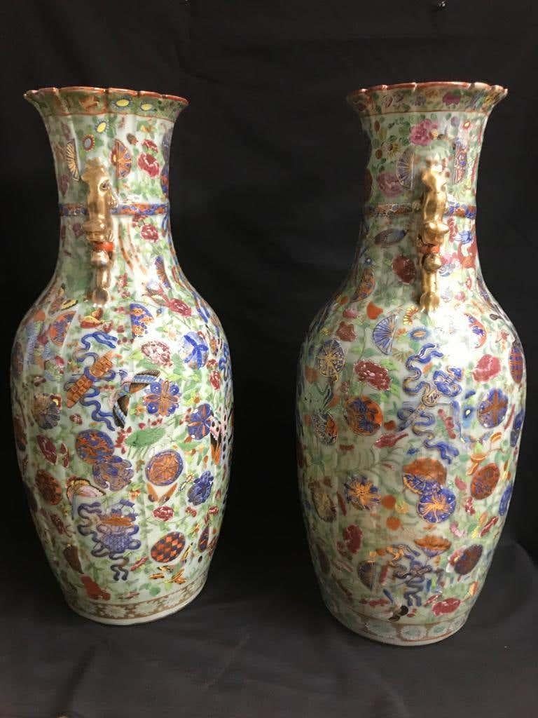 Hand-Painted Pair of Large 19th Century Chinese Vases