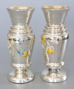 Coppia di grandi vasi in vetro di mercurio argentato inglese del XIX secolo