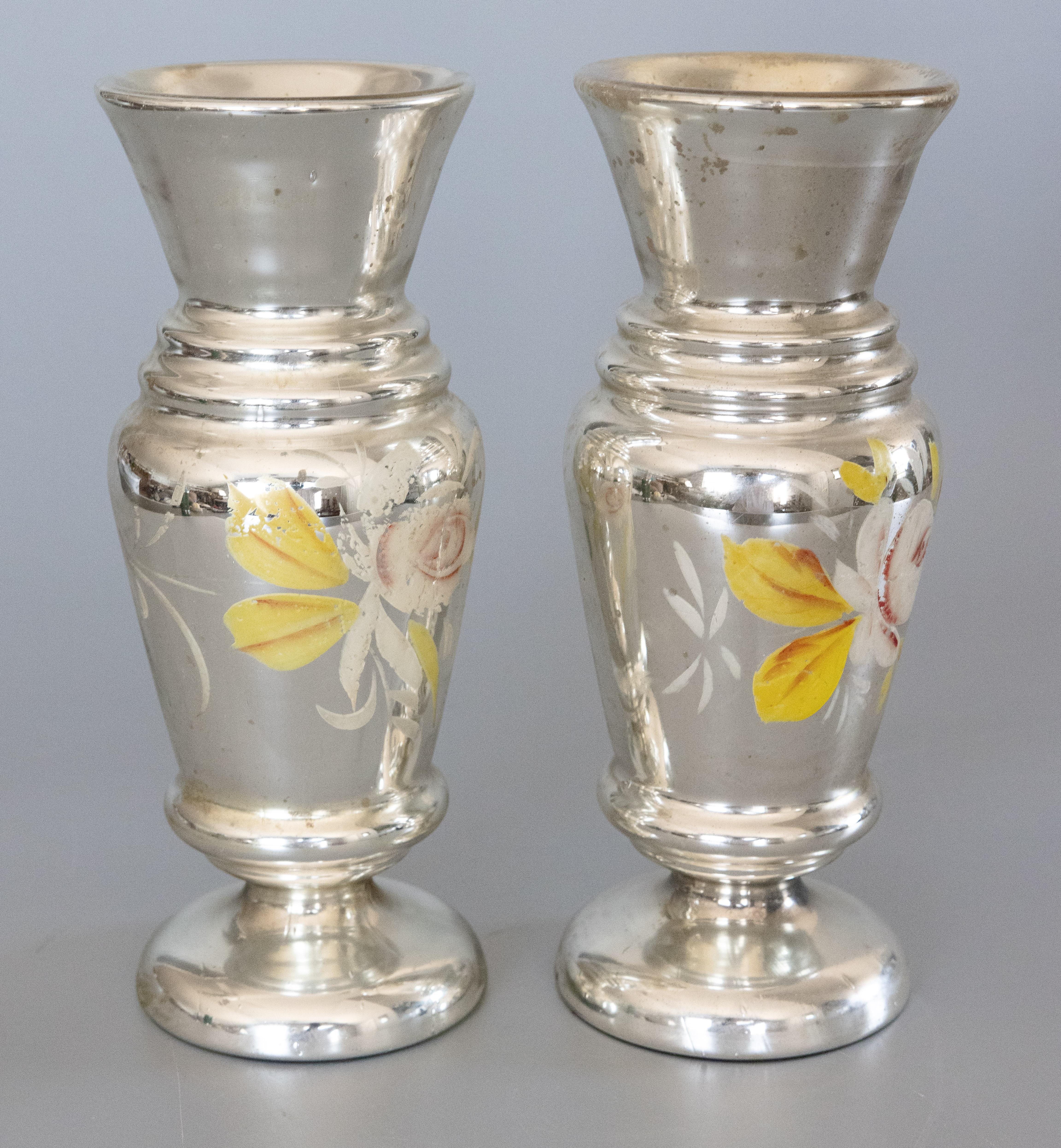 Pair of Large 19th Century English Silvered Mercury Glass Vases In Good Condition For Sale In Pearland, TX