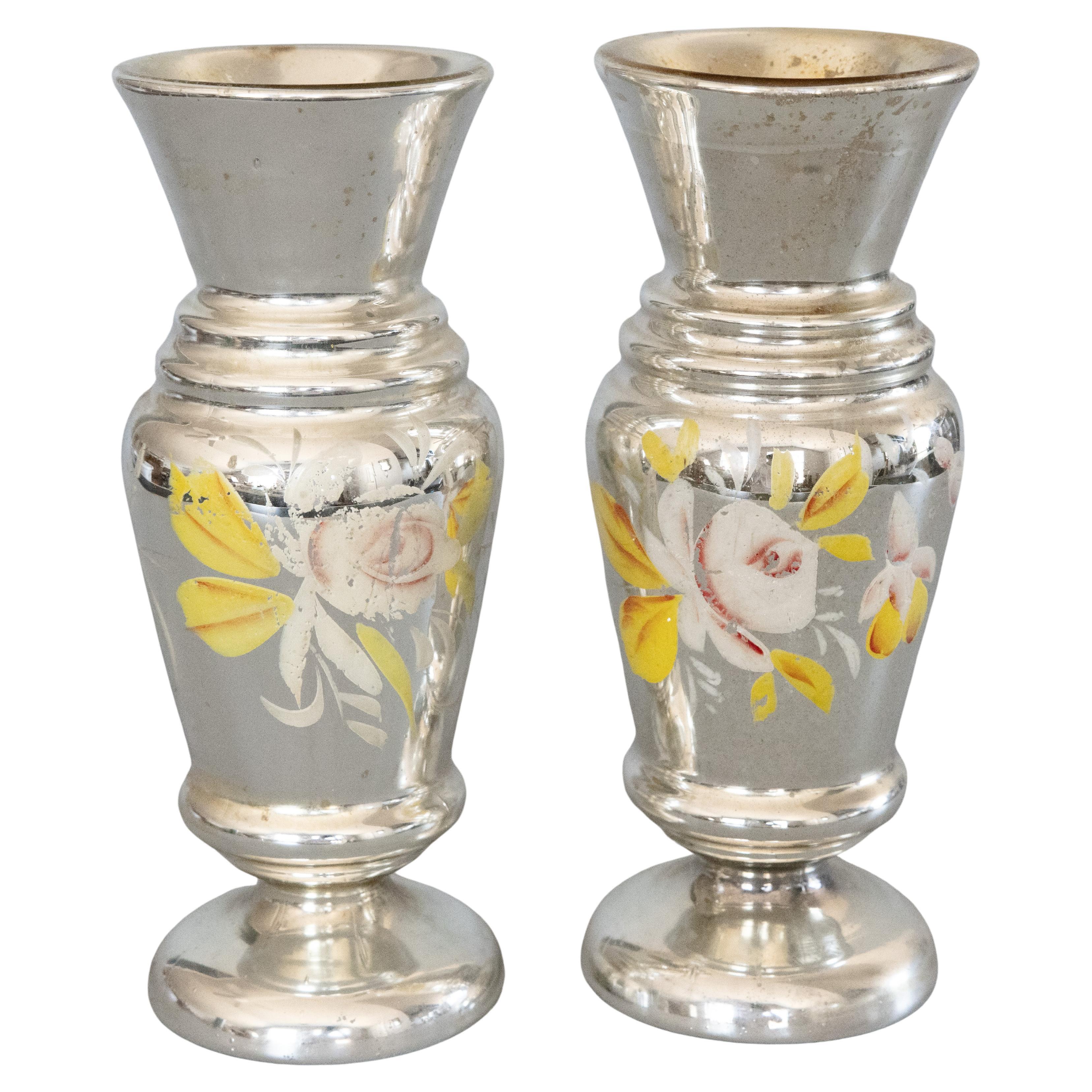 Pair of Large 19th Century English Silvered Mercury Glass Vases For Sale